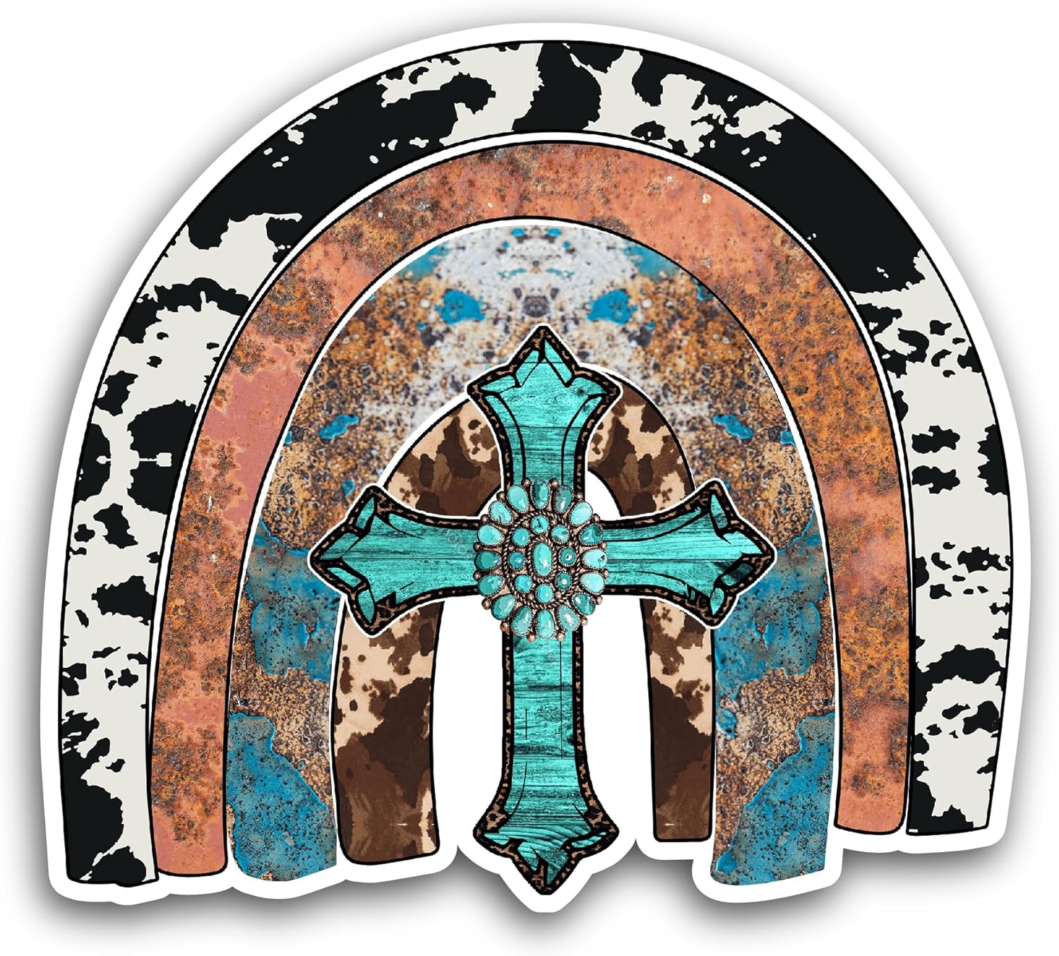 2 (Pieces) 3" and 5" Rainbow Gemstone Cross Sticker, Waterproof Vinyl Decals for Many Purpose Like Cars, Trucks, Laptops, Phones, Windows and More