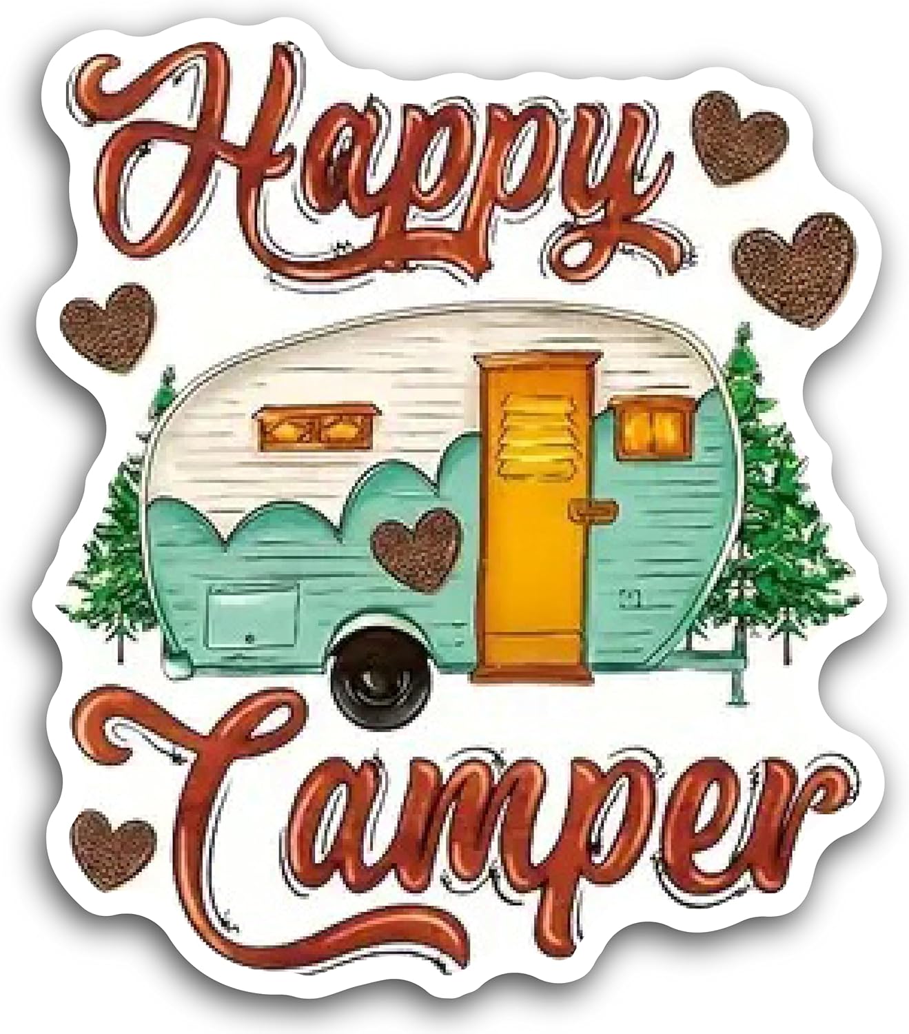 2 (Pieces) 3" and 5" Happy Camper Decal Sticker, Waterproof Vinyl Decals for Many Purpose Like Cars, Trucks, Laptops, Phones, Windows and More