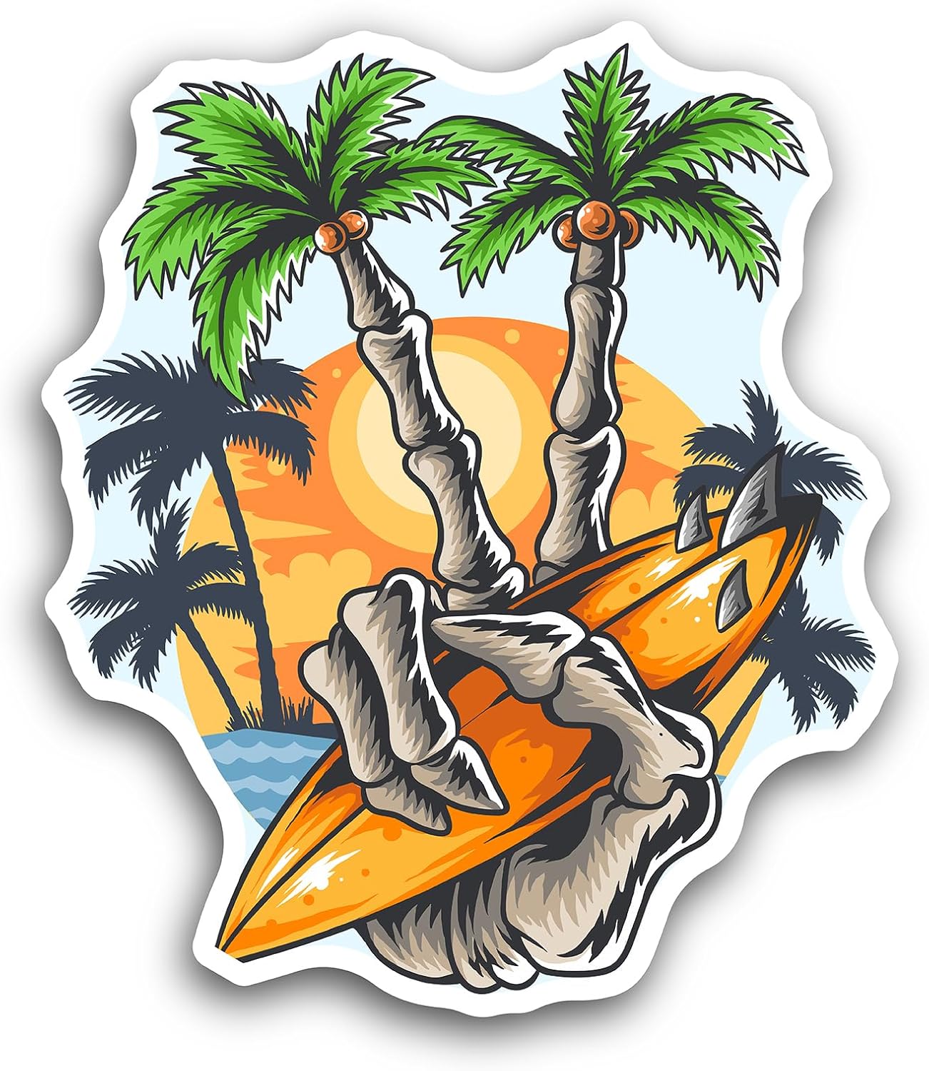 2 (Pieces) 3" and 5" Tropical Beach Skull Surfboard Sticker, Waterproof Vinyl Decals for Many Purpose Like Cars, Trucks, Laptops, Phones, Windows and More