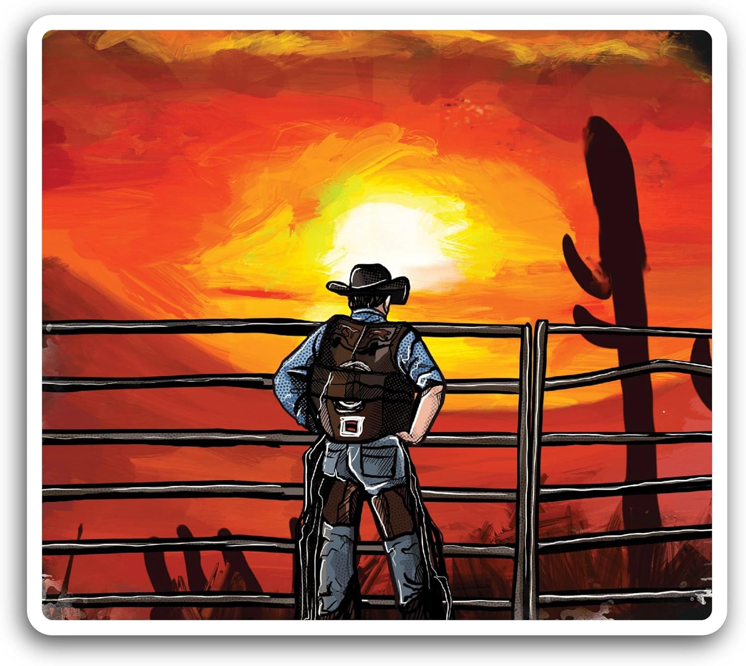 2 (Pieces) 3" and 5" Cowboy and Old Fence Sticker, Waterproof Vinyl Decals for Many Purpose Like Cars, Trucks, Laptops, Phones, Windows and More