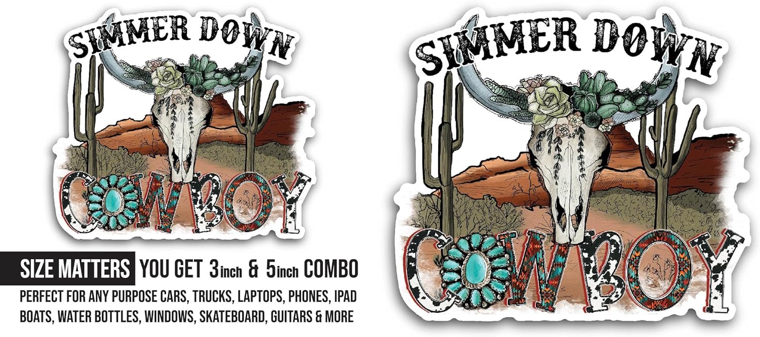2 (Pieces) 3" and 5" Simmer Down Sticker, Waterproof Vinyl Decals for Many Purpose Like Cars, Trucks, Laptops, Phones, Windows and More