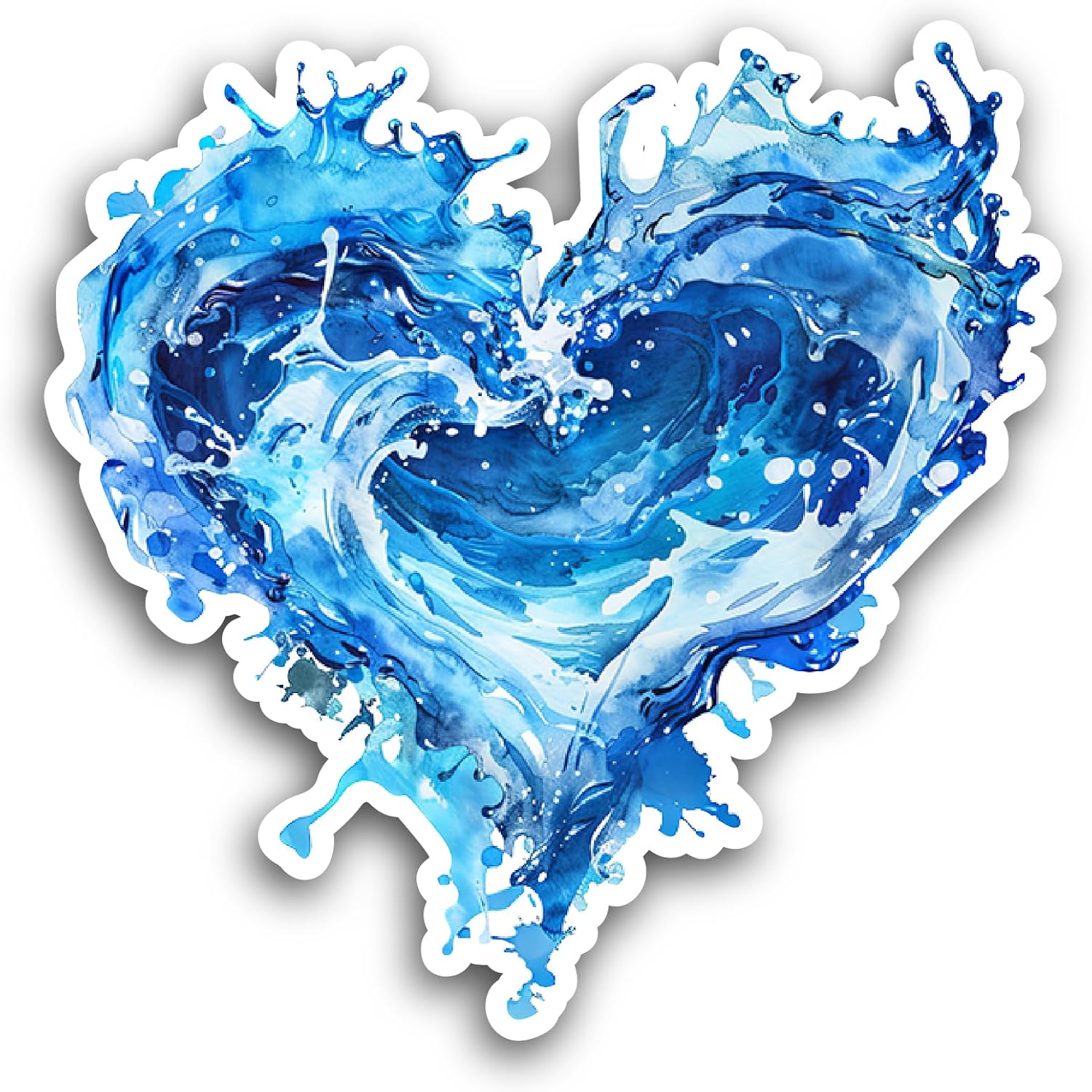 2 (Pieces) 3" and 5" Blue Water Heart Sticker, Waterproof Vinyl Decals for Many Purpose Like Cars, Trucks, Laptops, Phones, Windows and More