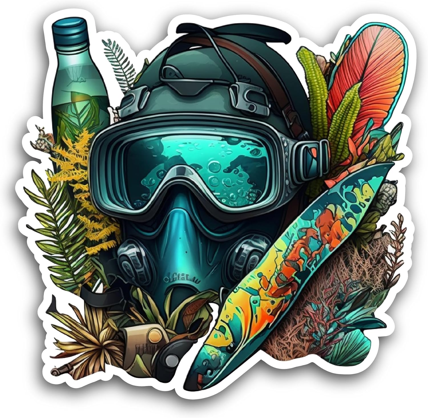 2 (Pieces) 3" and 5" Diving Helmet Sticker, Waterproof Vinyl Decals for Many Purpose Like Cars, Trucks, Laptops, Phones, Windows and More