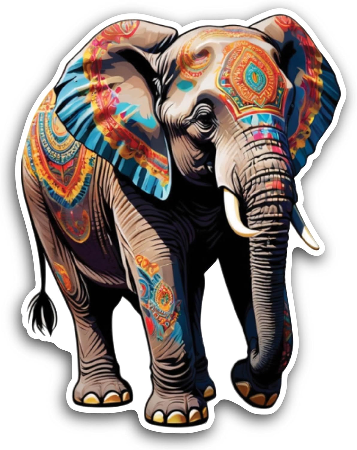 2 (Pieces) 3" and 5" Bright Colorful Elephant Sticker, Waterproof Vinyl Decals for Many Purpose Like Cars, Trucks, Laptops, Phones, Windows and More