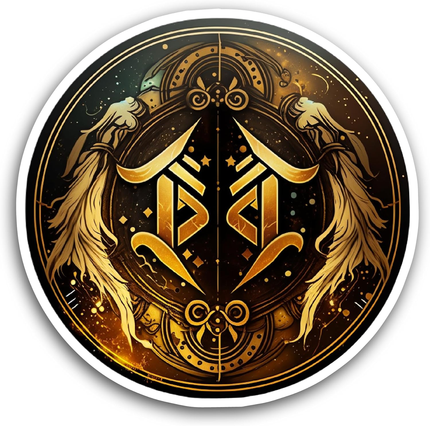 2 (Pieces) 3" and 5" Gold Ornamental Design Sticker, Waterproof Vinyl Decals for Many Purpose Like Cars, Trucks, Laptops, Phones, Windows and More