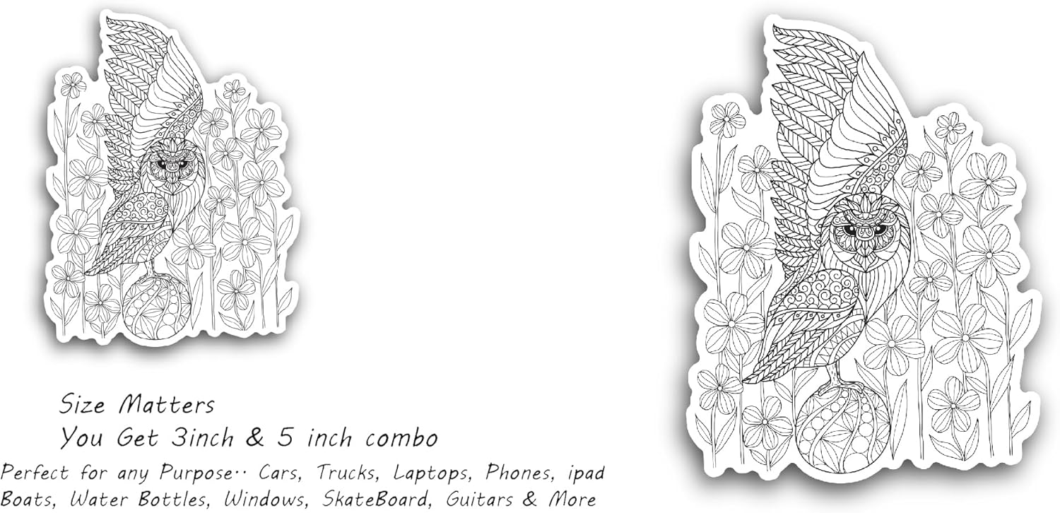 2 (Pieces) 3" and 5" Owl Vinyl Decal Sticker, Waterproof Vinyl Decals for Many Purpose Like Cars, Trucks, Laptops, Phones, Windows and More