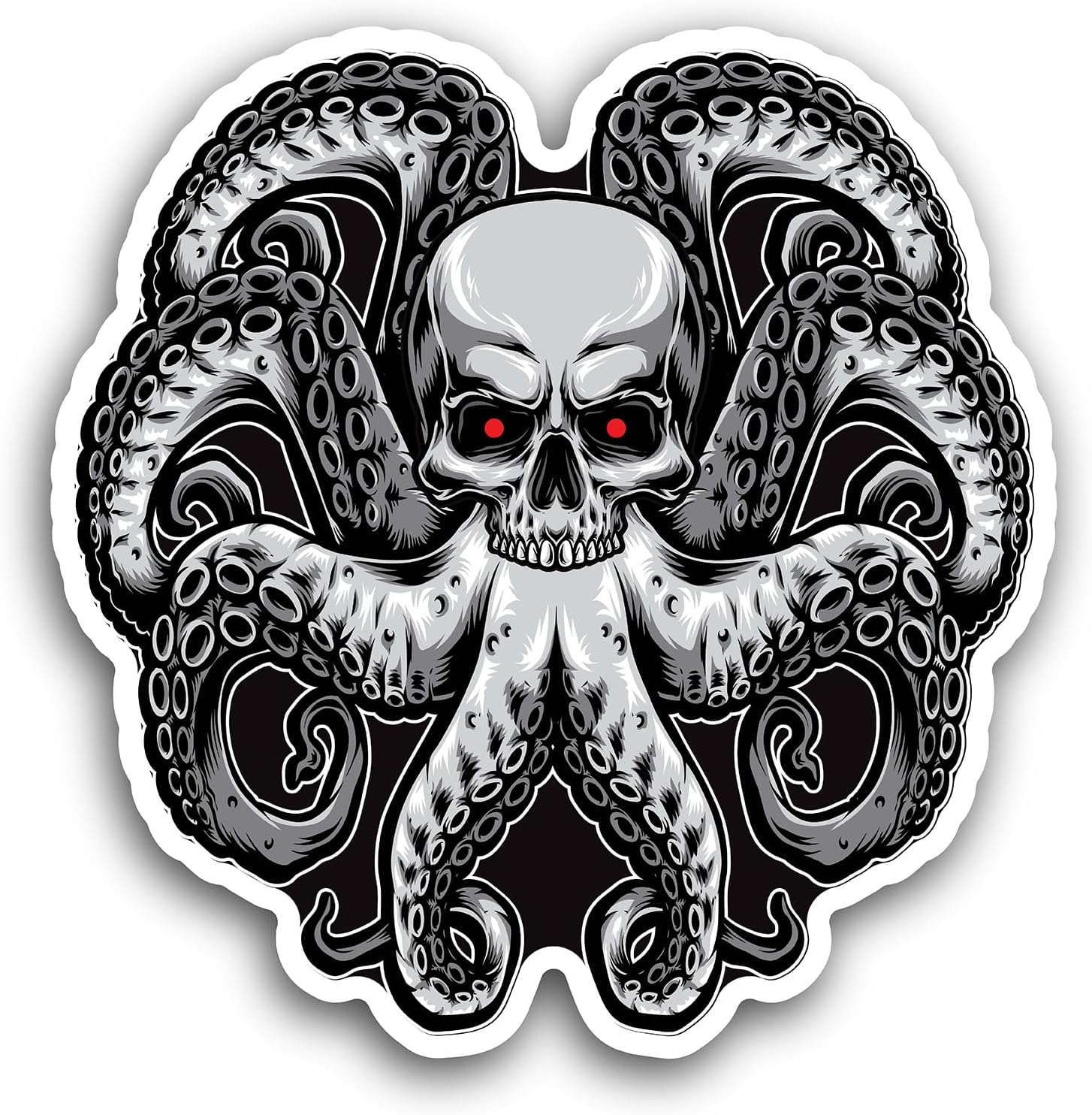 2 (Pieces) 3" and 5" Skull Octopus Sticker, Waterproof Vinyl Decals for Many Purpose Like Cars, Trucks, Laptops, Phones, Windows and More