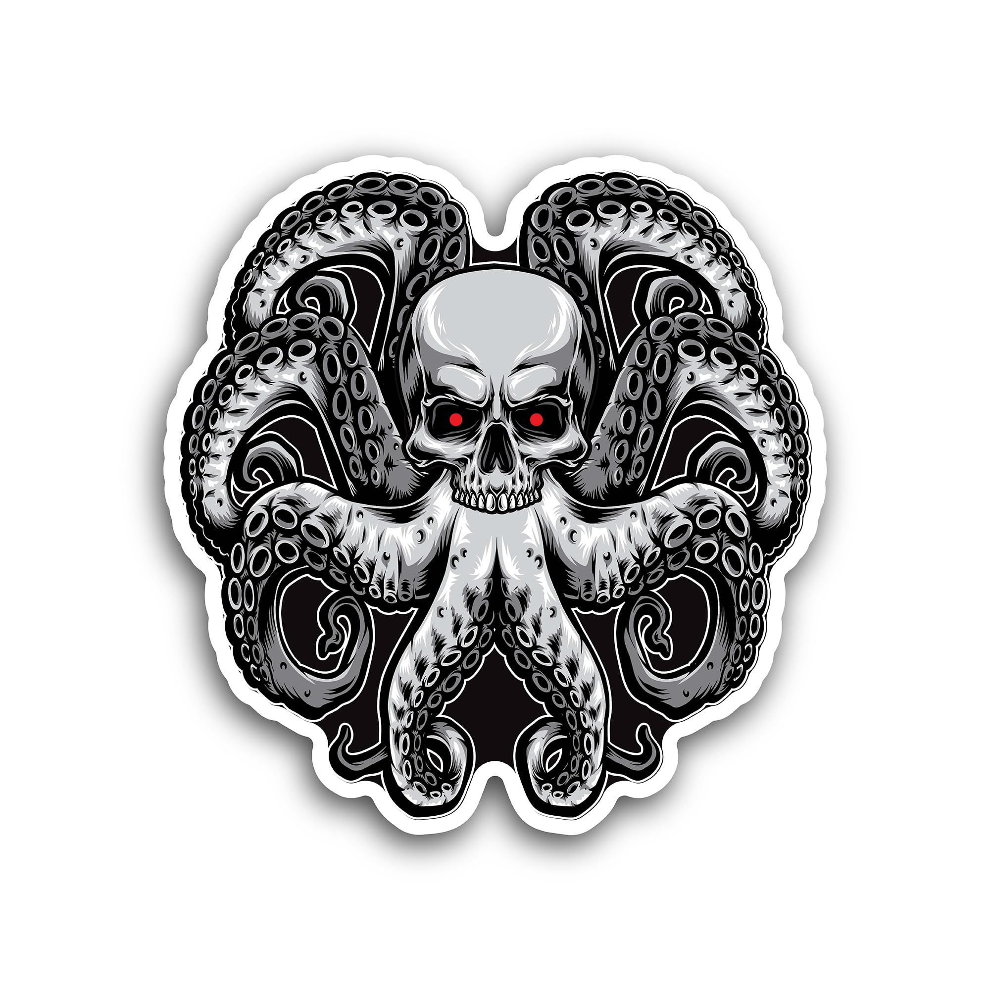 2 (Pieces) 3" and 5" Skull Octopus Sticker, Waterproof Vinyl Decals for Many Purpose Like Cars, Truc