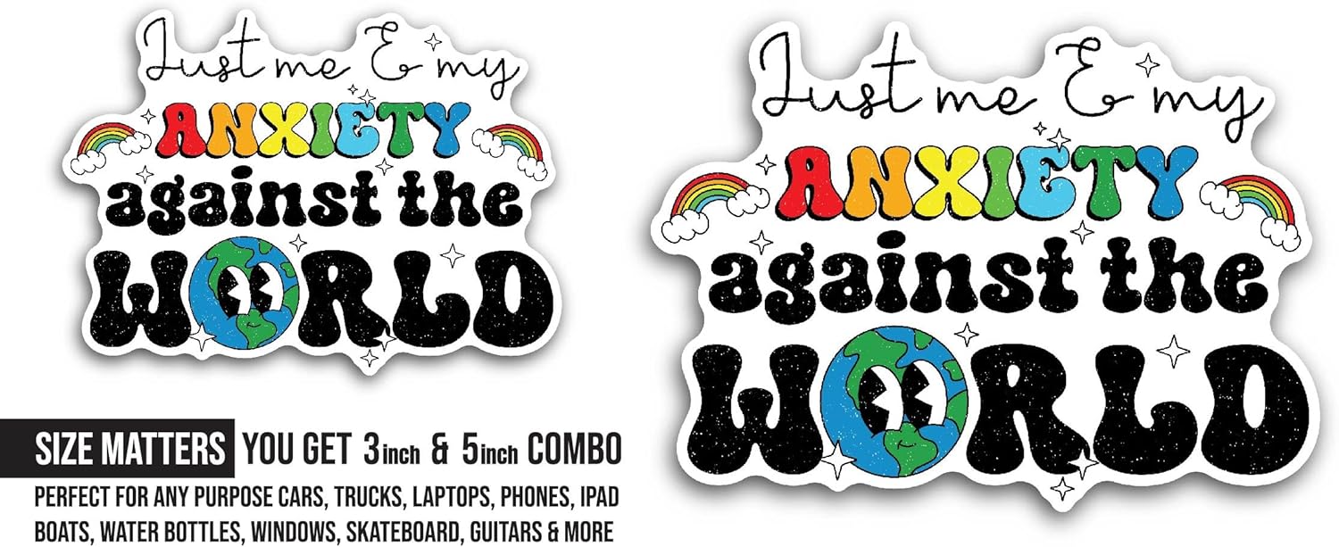 2 (Pieces) 3" and 5" Anxiety Sticker, Waterproof Vinyl Decals for Many Purpose Like Cars, Trucks, Laptops, Phones, Windows and More