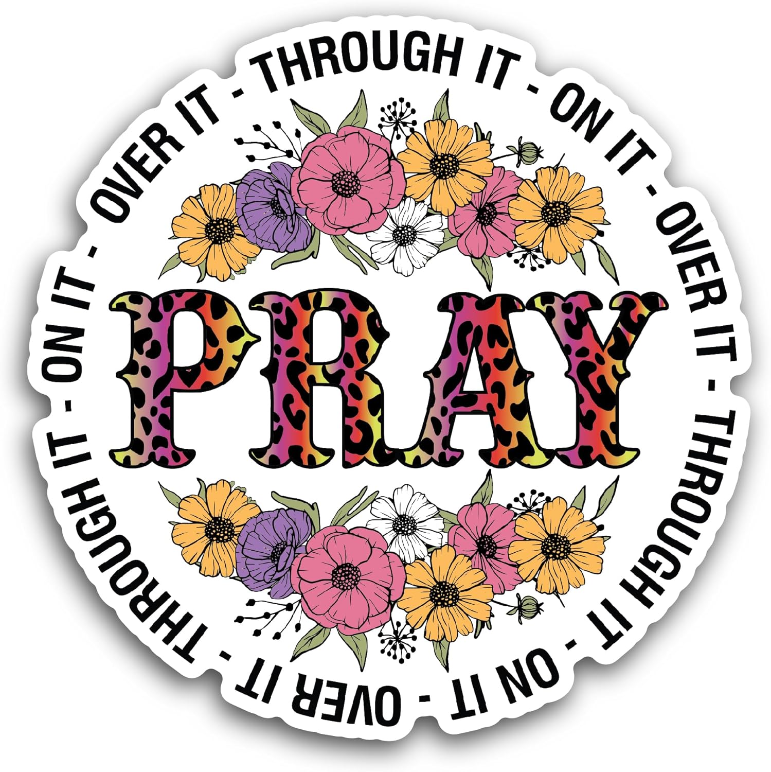 2 (Pieces) 3" and 5" Pray Text on Floral Background Sticker, Waterproof Vinyl Decals for Many Purpose Like Cars, Trucks, Laptops, Phones, Windows and More