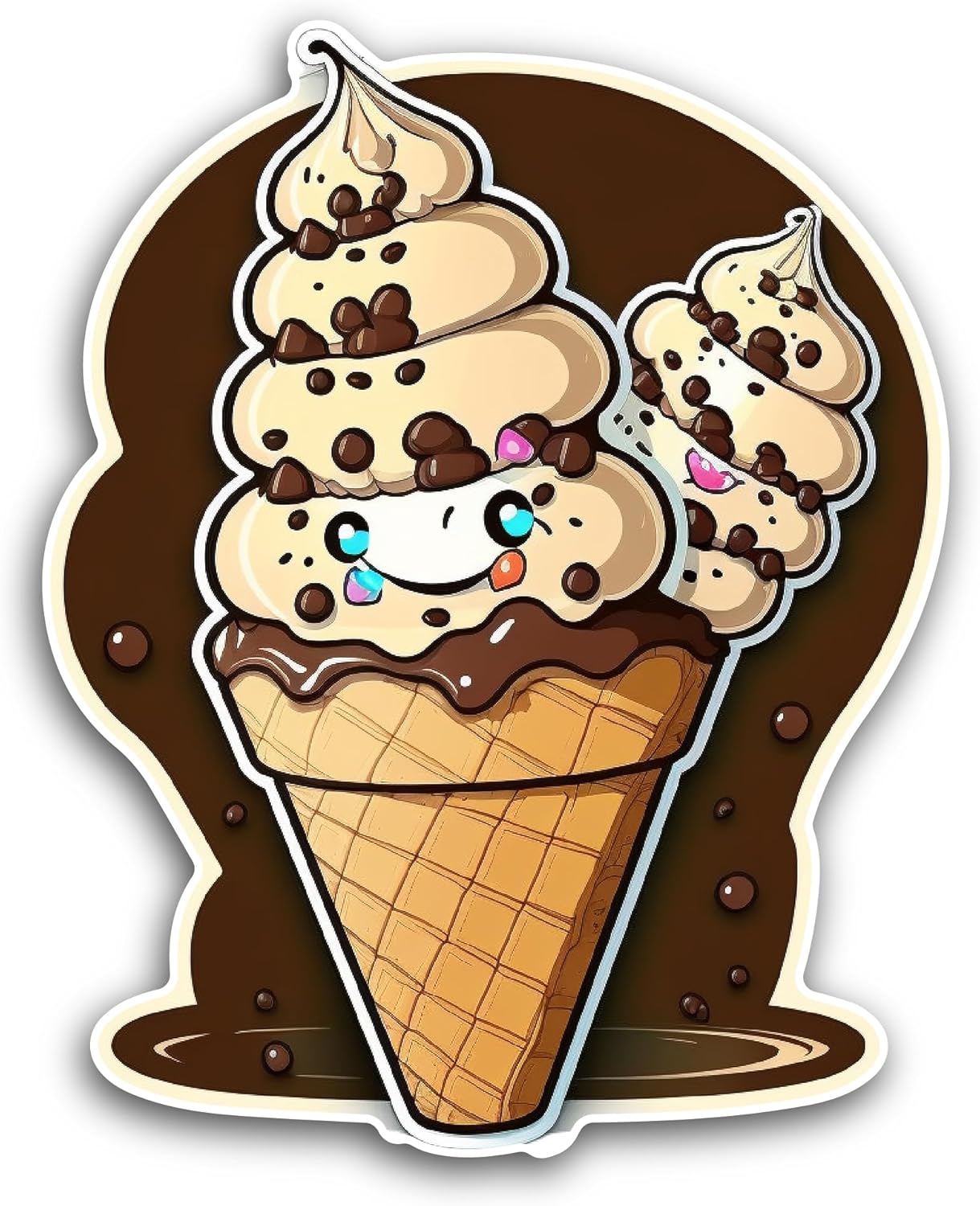 2 (Pieces) 3" and 5" Ice Cream Sticker, Waterproof Vinyl Decals for Many Purpose Like Cars, Trucks, Laptops, Phones, Windows and More