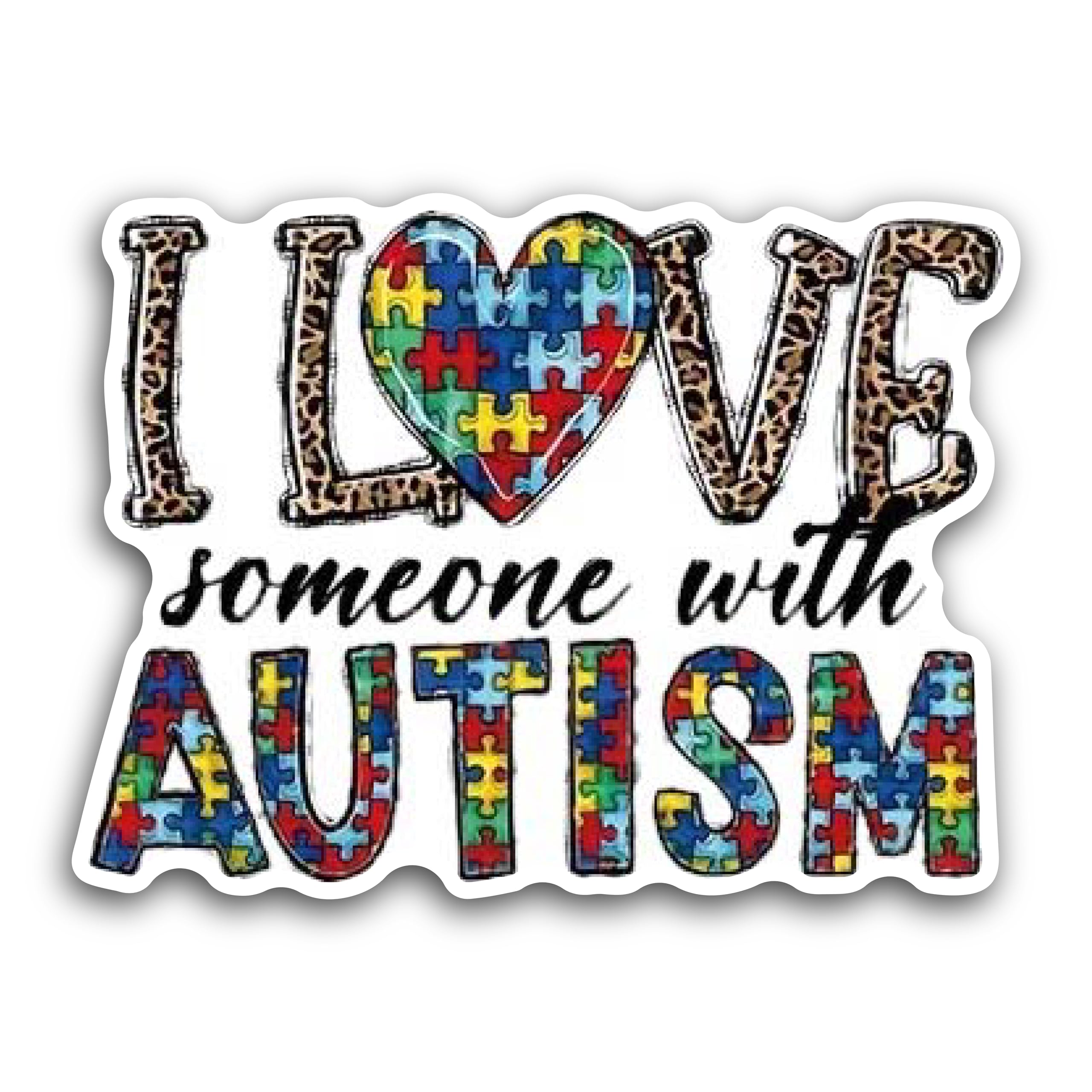 2 (Pieces) 3" and 5" I Love Someone with Autism Decal Sticker, Waterproof Vinyl Decals for Many Purp