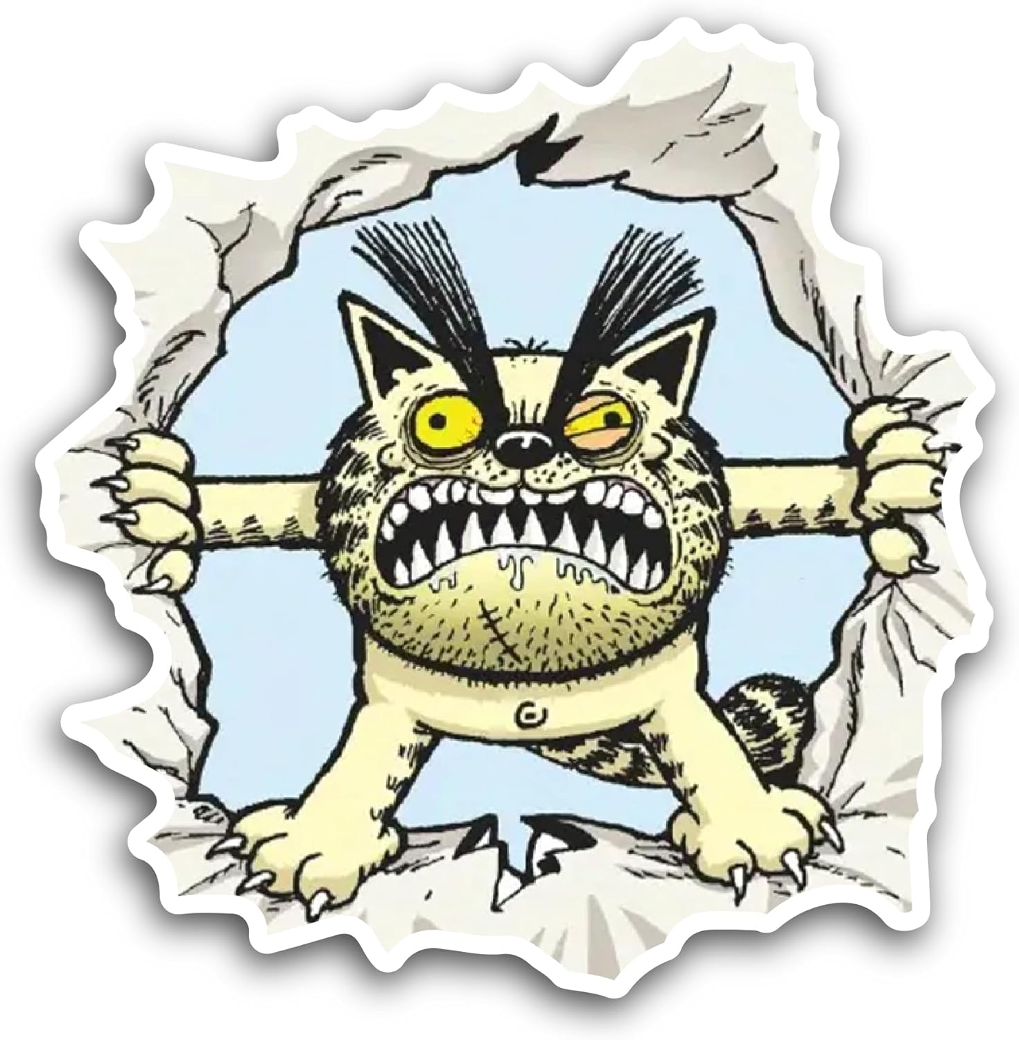 2 (Pieces) 3" and 5" Angry Cartoon Cat Sticker, Waterproof Vinyl Decals for Many Purpose Like Cars, Trucks, Laptops, Phones, Windows and More
