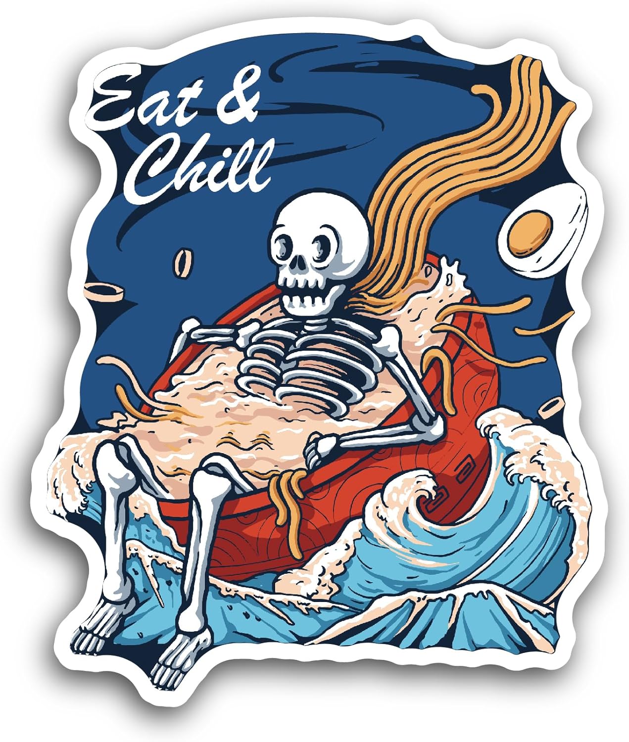 2 (Pieces) 3" and 5" Skeleton is Soaking in The Noodle Bowl Sticker, Waterproof Vinyl Decals for Many Purpose Like Cars, Trucks, Laptops, Phones, Windows and More