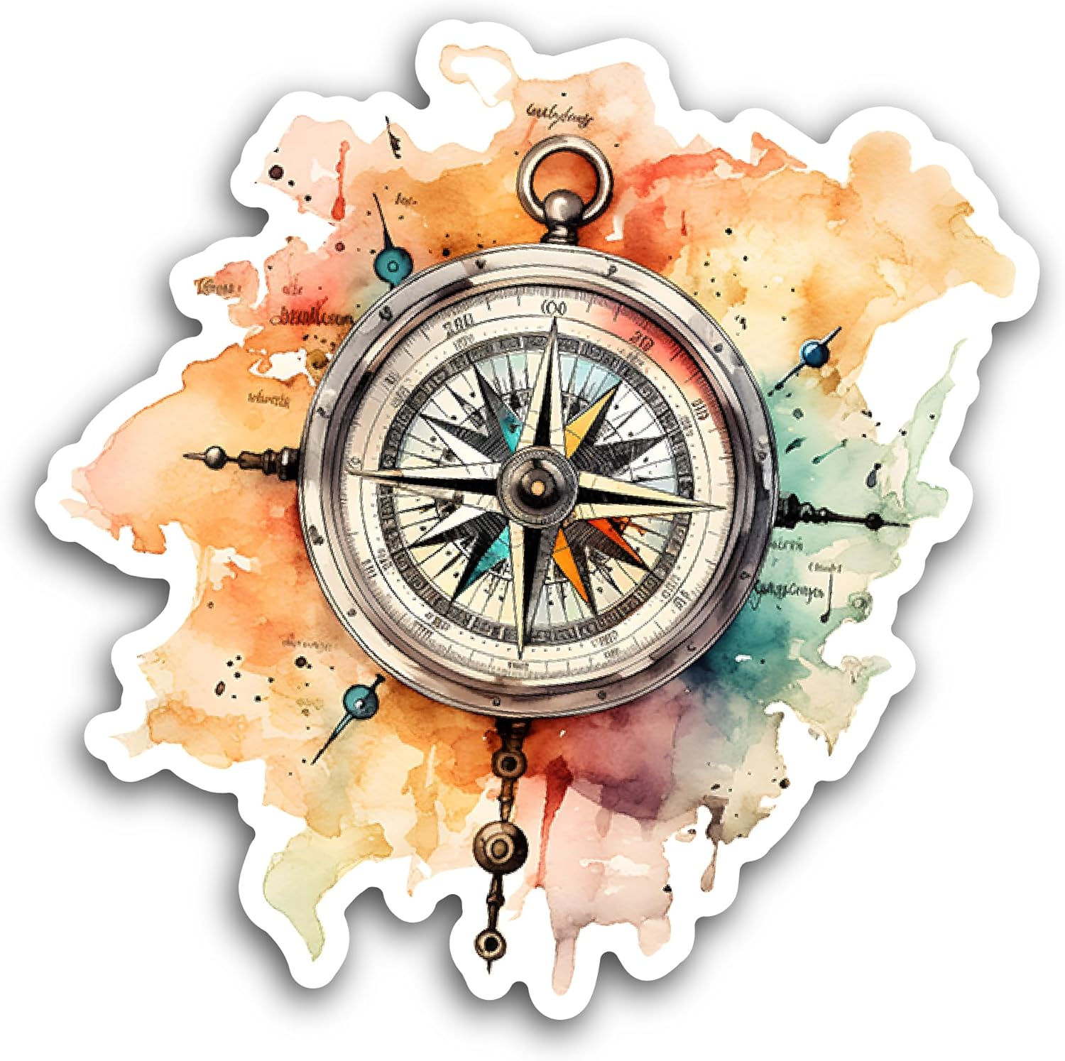 2 (Pieces) 3" and 5" Compass On A Orange Background Sticker, Waterproof Vinyl Decals for Many Purpose Like Cars, Trucks, Laptops, Phones, Windows and More