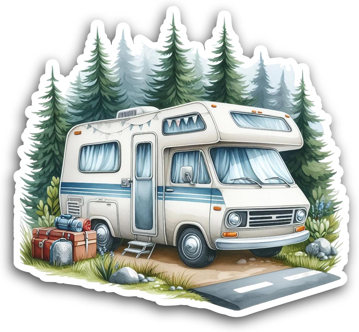2 (Pieces) 3" and 5" Camper Van Sticker, Waterproof Vinyl Decals for Many Purpose Like Cars, Trucks, Laptops, Phones, Windows and More