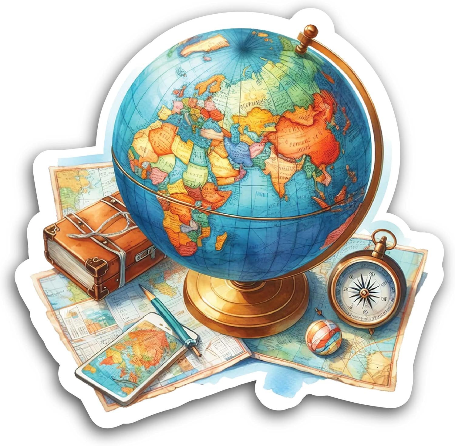 2 (Pieces) 3" and 5" World Globe Sticker, Waterproof Vinyl Decals for Many Purpose Like Cars, Trucks, Laptops, Phones, Windows and More