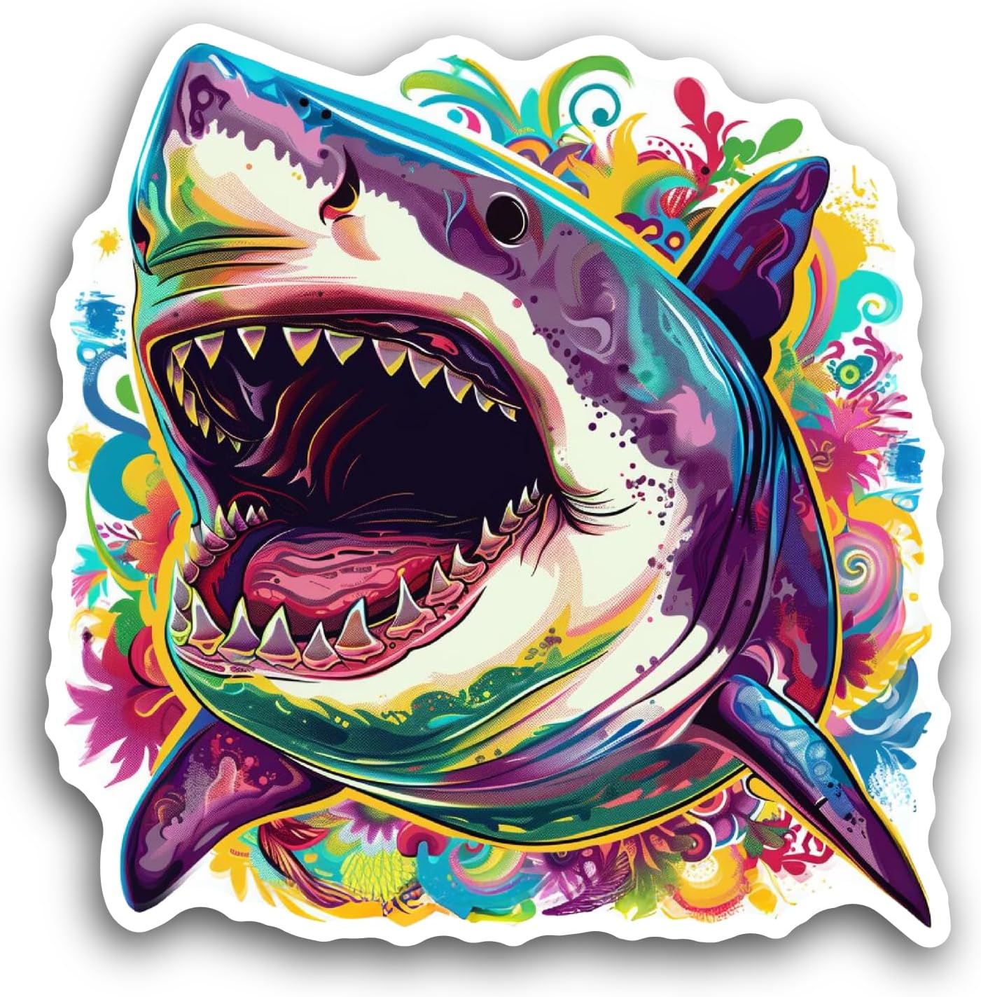 2 (Pieces) 3" and 5" Close Up of Shark Sticker, Waterproof Vinyl Decals for Many Purpose Like Cars, Trucks, Laptops, Phones, Windows and More