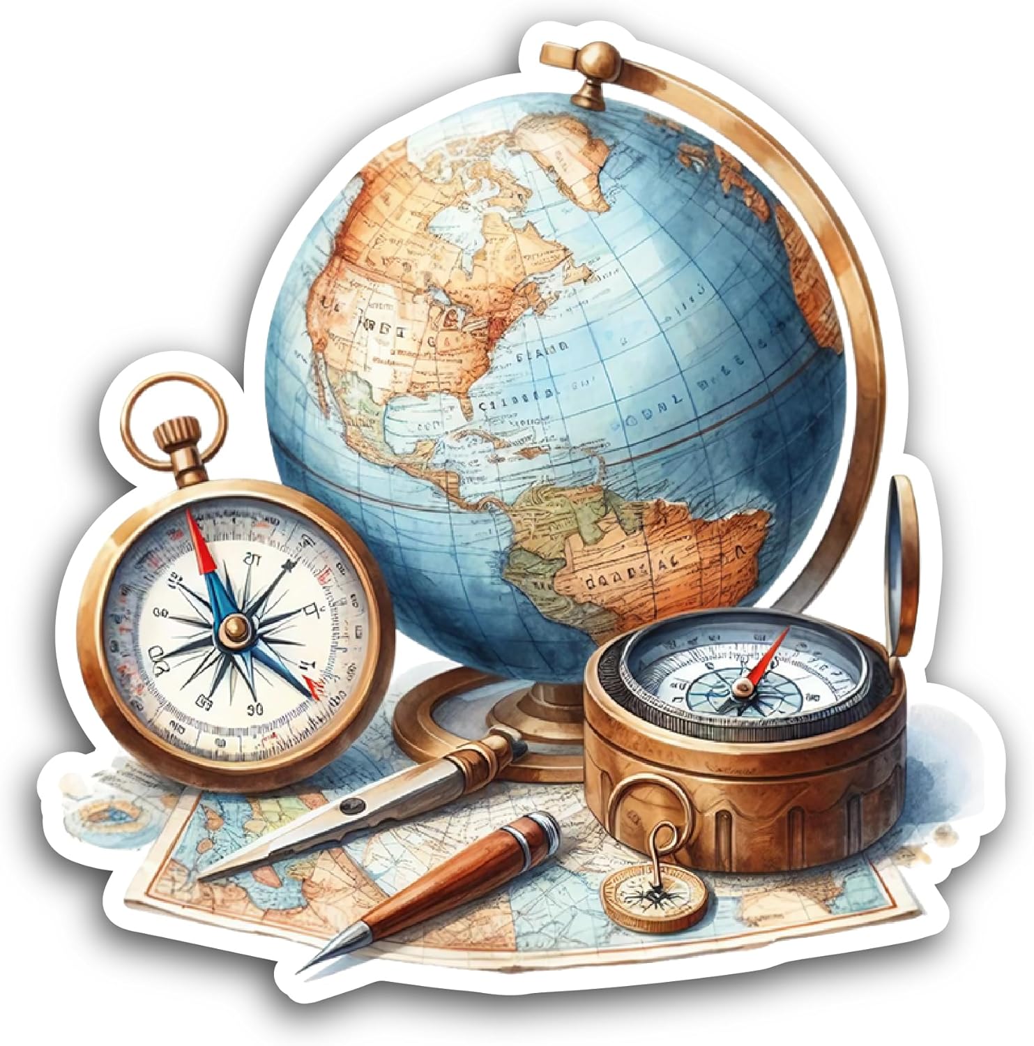 2 (Pieces) 3" and 5" Map and Compass Sticker, Waterproof Vinyl Decals for Many Purpose Like Cars, Trucks, Laptops, Phones, Windows and More