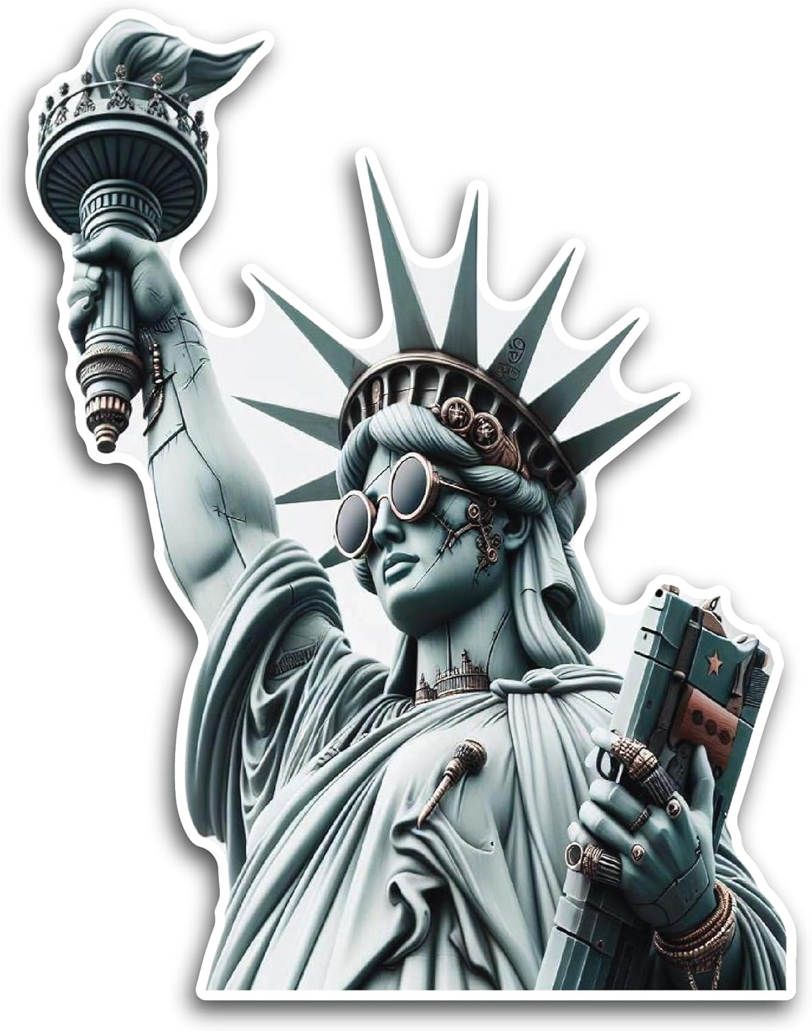2 (Pieces) 3" and 5" Statue of Liberty with Glasses Decal Sticker, Waterproof Vinyl Decals for Many Purpose Like Cars, Trucks, Laptops, Phones, Windows and More