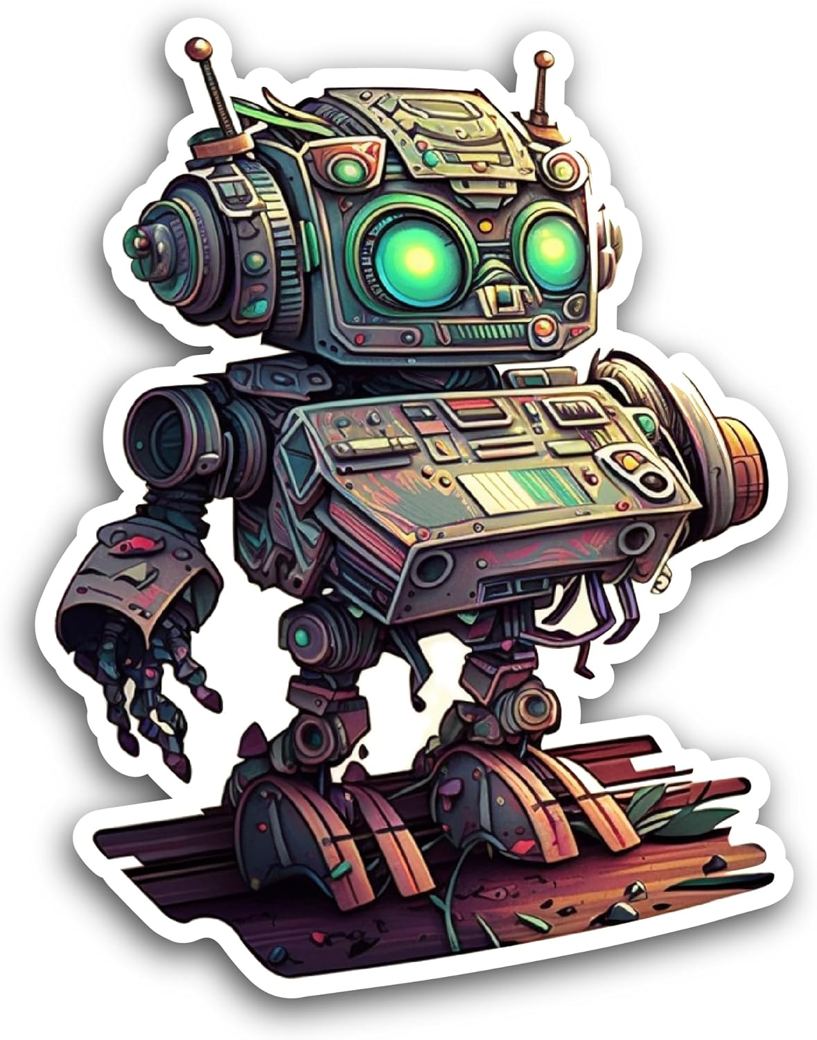 2 (Pieces) 3" and 5" Robot with Green Eyes Sticker, Waterproof Vinyl Decals for Many Purpose Like Cars, Trucks, Laptops, Phones, Windows and More