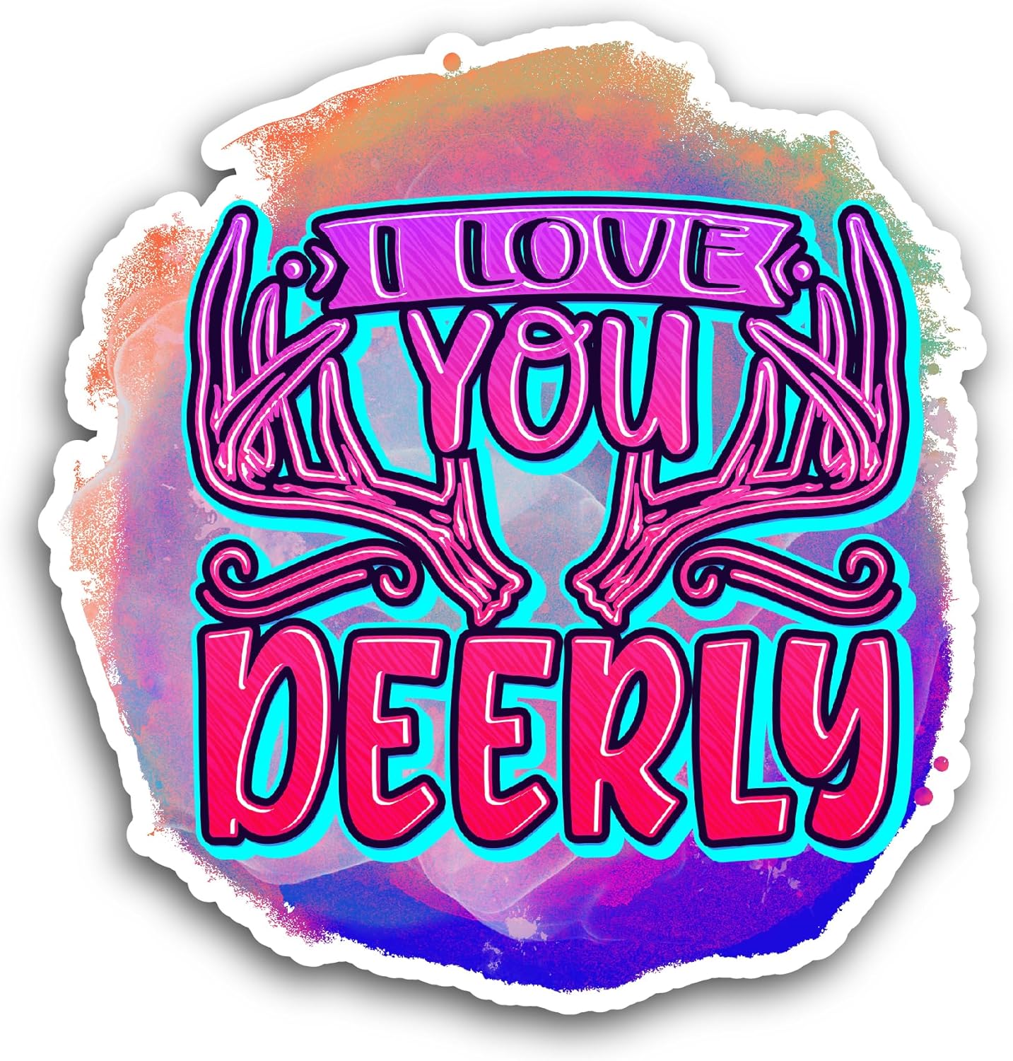 2 (Pieces) 3" and 5" I Love You Deerly Sticker, Waterproof Vinyl Decals for Many Purpose Like Cars, Trucks, Laptops, Phones, Windows and More