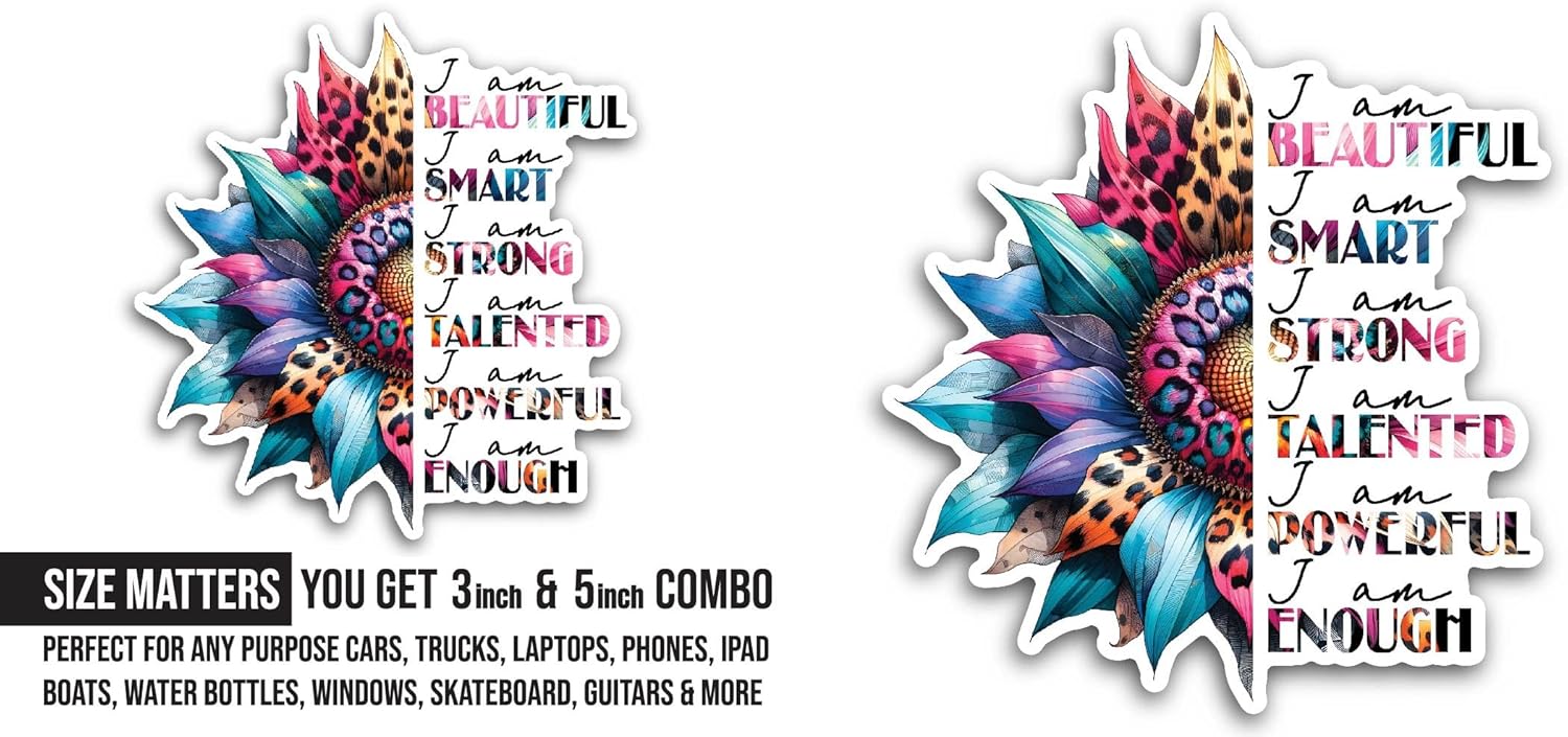 2 (Pieces) 3" and 5" I Am Beautiful Sticker, Waterproof Vinyl Decals for Many Purpose Like Cars, Trucks, Laptops, Phones, Windows and More