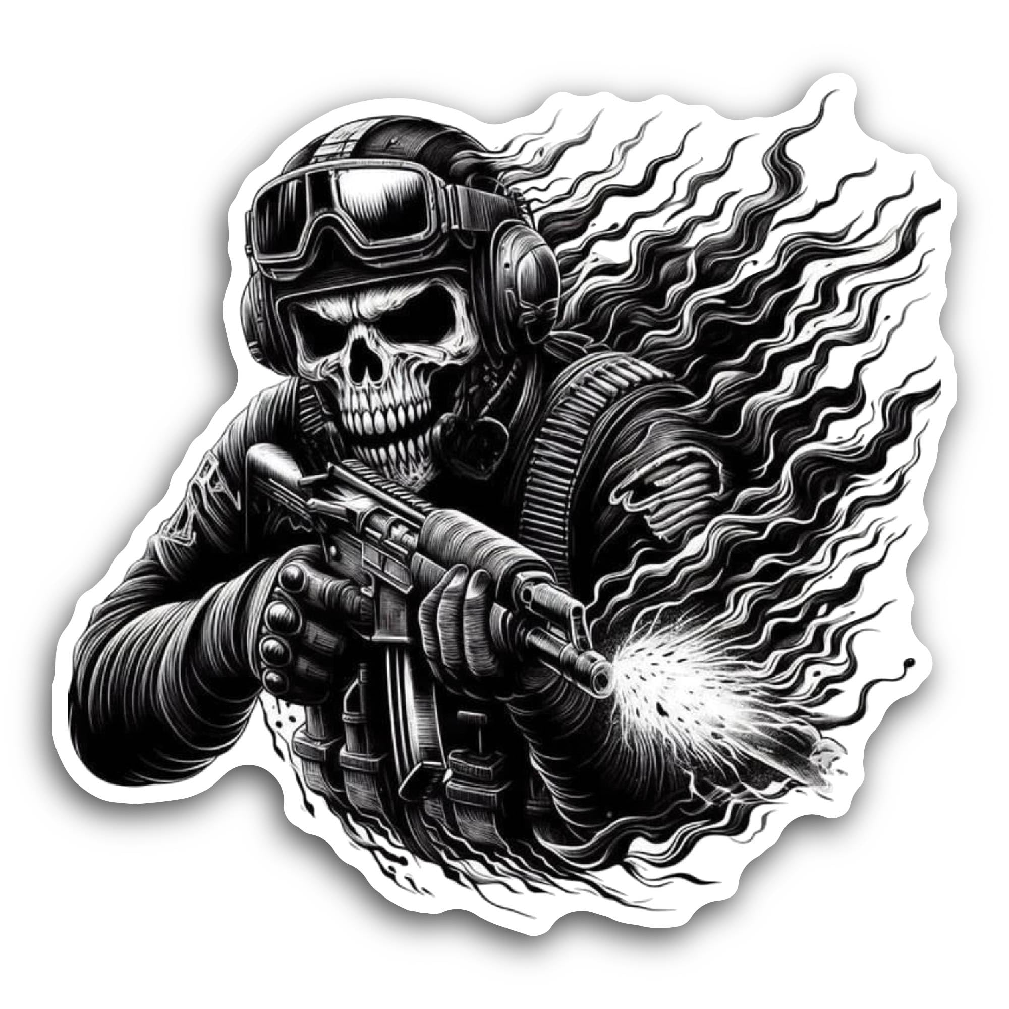 2 (Pieces) 3" and 5" Skull Soldier with Gun Sticker, Waterproof Vinyl Decals for Many Purpose Like C