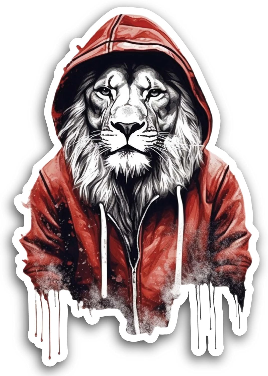 2 (Pieces) 3" and 5" Lion Wearing Hoodie Sticker, Waterproof Vinyl Decals for Many Purpose Like Cars, Trucks, Laptops, Phones, Windows and More