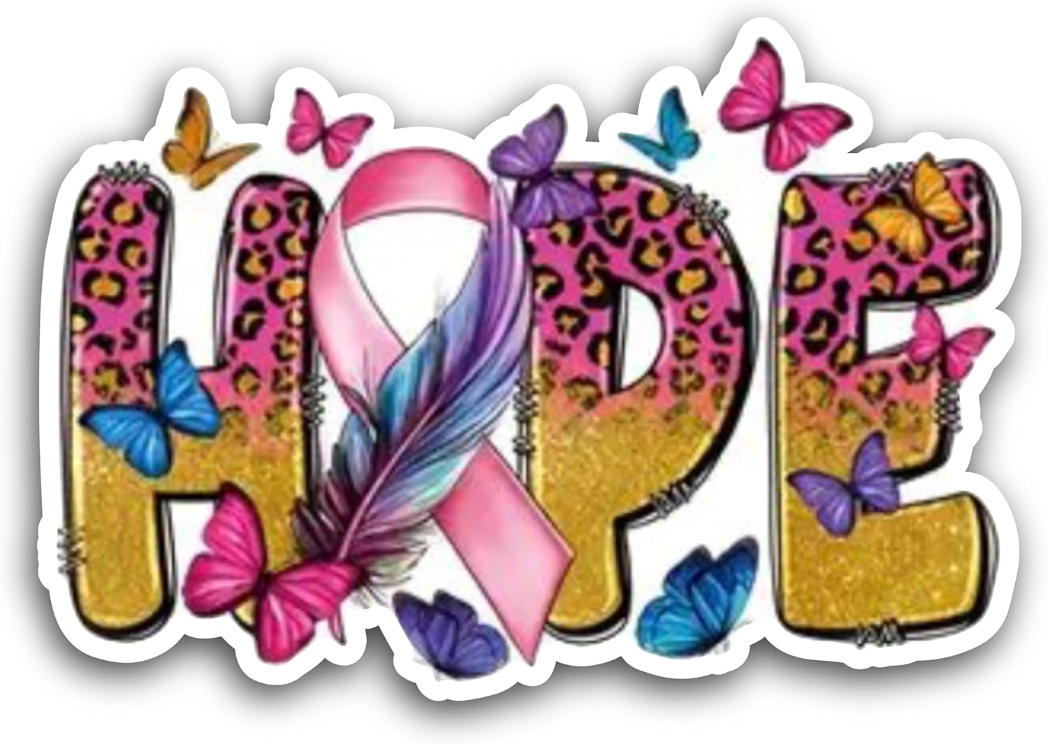 2 (Pieces) 3" and 5" Hope with Feather and Butterflies Decal Sticker, Waterproof Vinyl Decals for Many Purpose Like Cars, Trucks, Laptops, Phones, Windows and More
