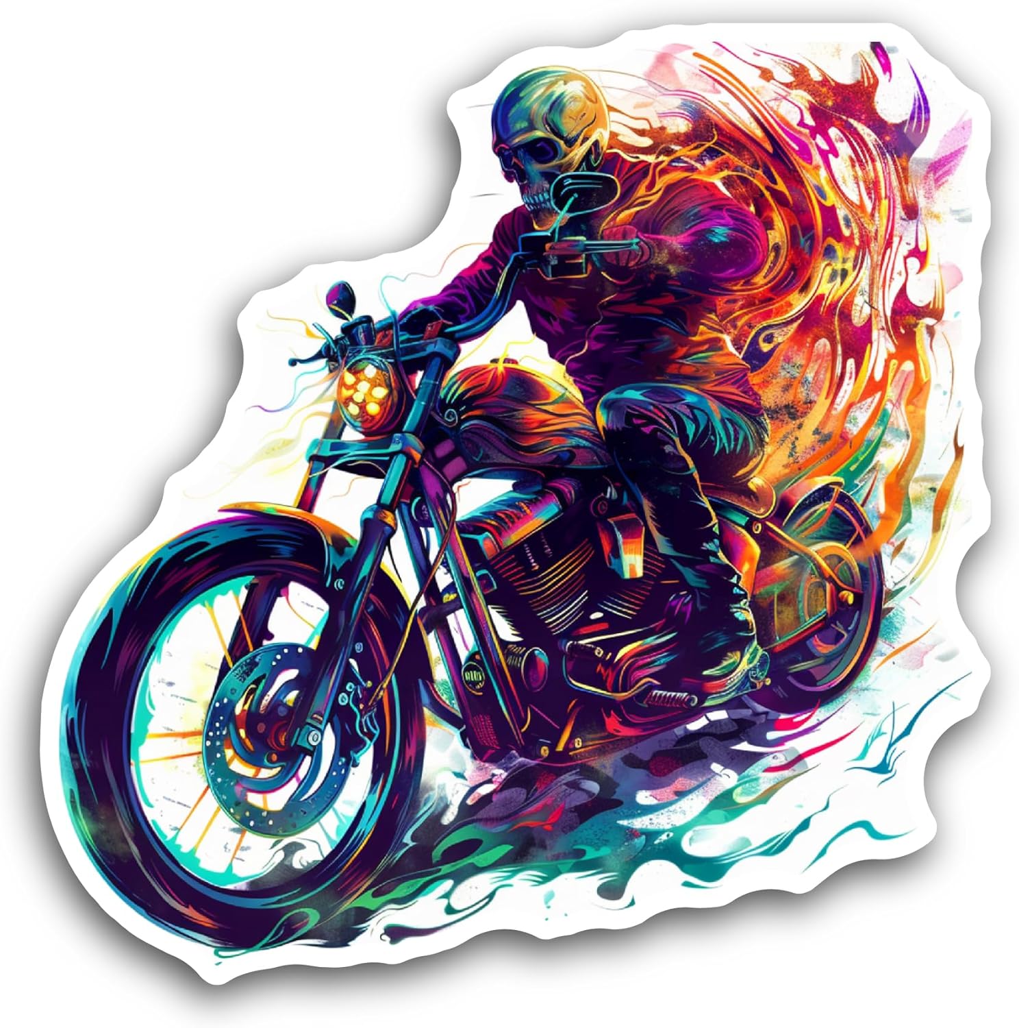 2 (Pieces) 3" and 5" Motorcycle in Flames Sticker, Waterproof Vinyl Decals for Many Purpose Like Cars, Trucks, Laptops, Phones, Windows and More