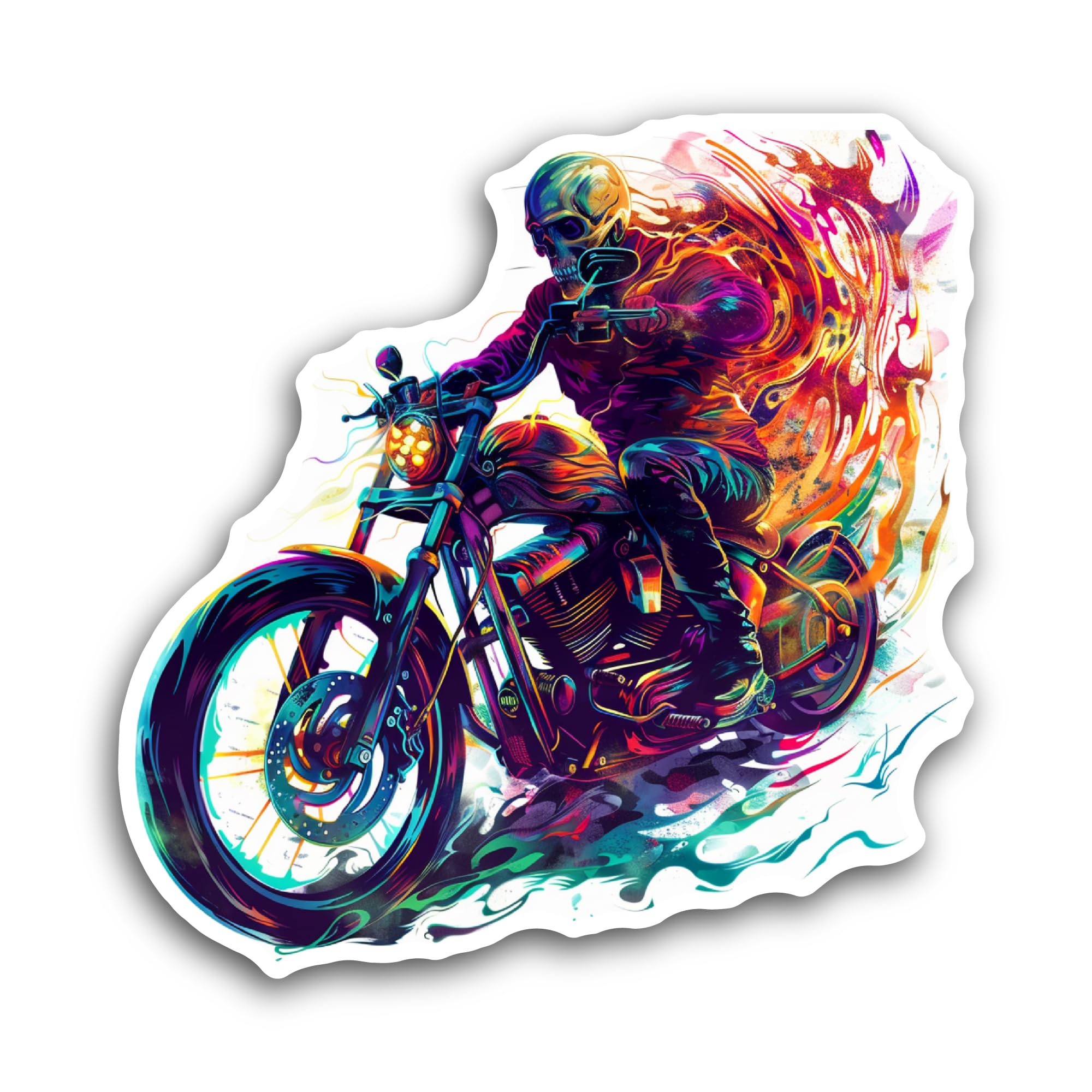 2 (Pieces) 3" and 5" Motorcycle in Flames Sticker, Waterproof Vinyl Decals for Many Purpose Like Car