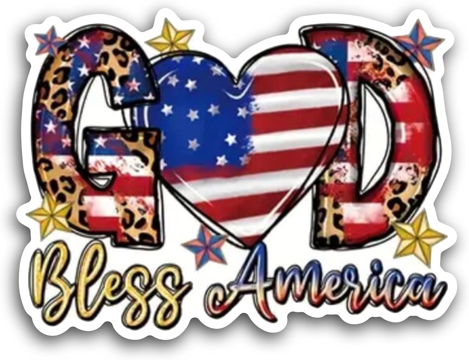 2 (Pieces) 3" and 5" God Bless America with Heart in Center Decal Sticker, Waterproof Vinyl Decals for Many Purpose Like Cars, Trucks, Laptops, Phones, Windows and More