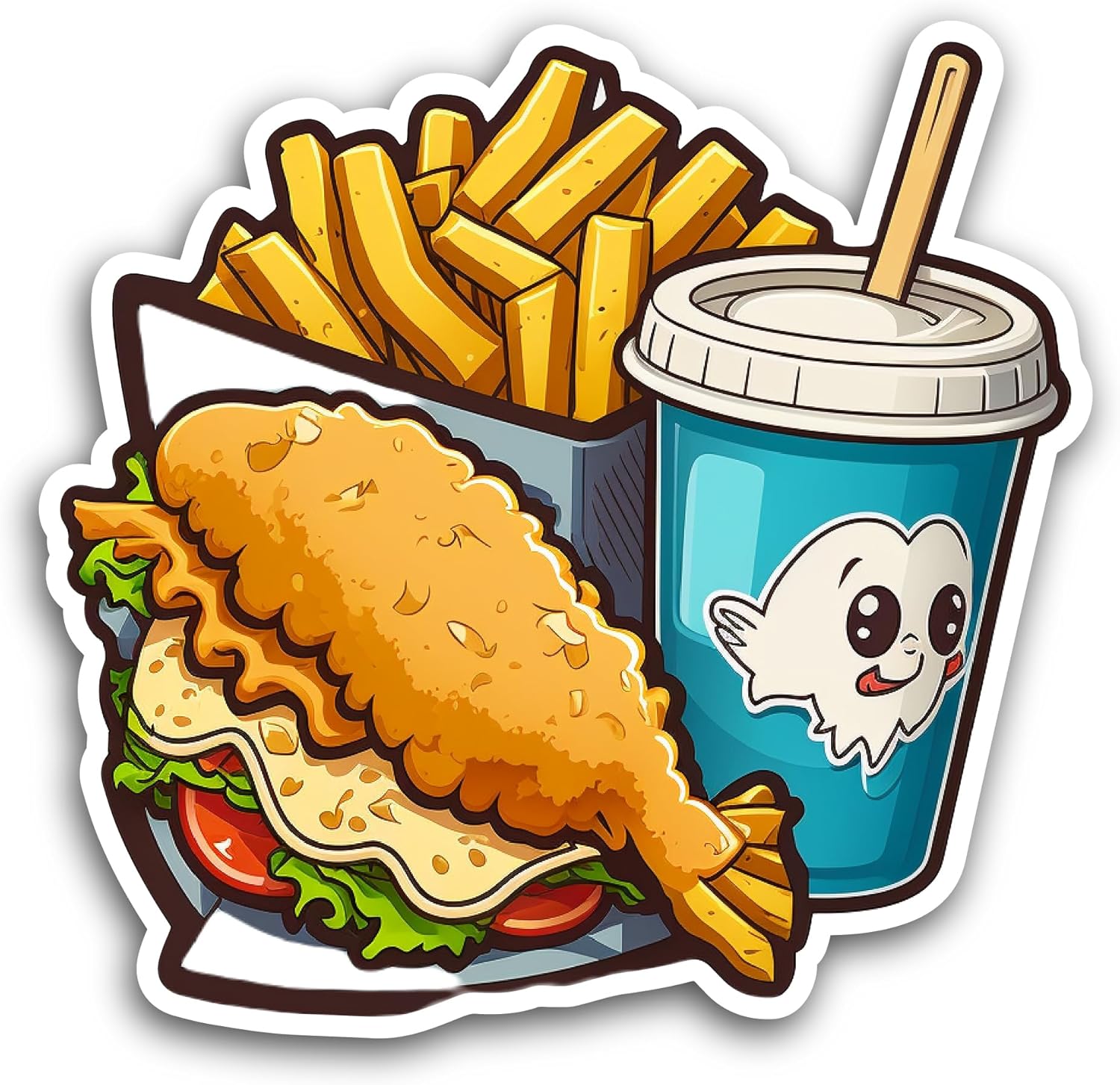 2 (Pieces) 3" and 5" Fish and Chips Sticker, Waterproof Vinyl Decals for Many Purpose Like Cars, Trucks, Laptops, Phones, Windows and More