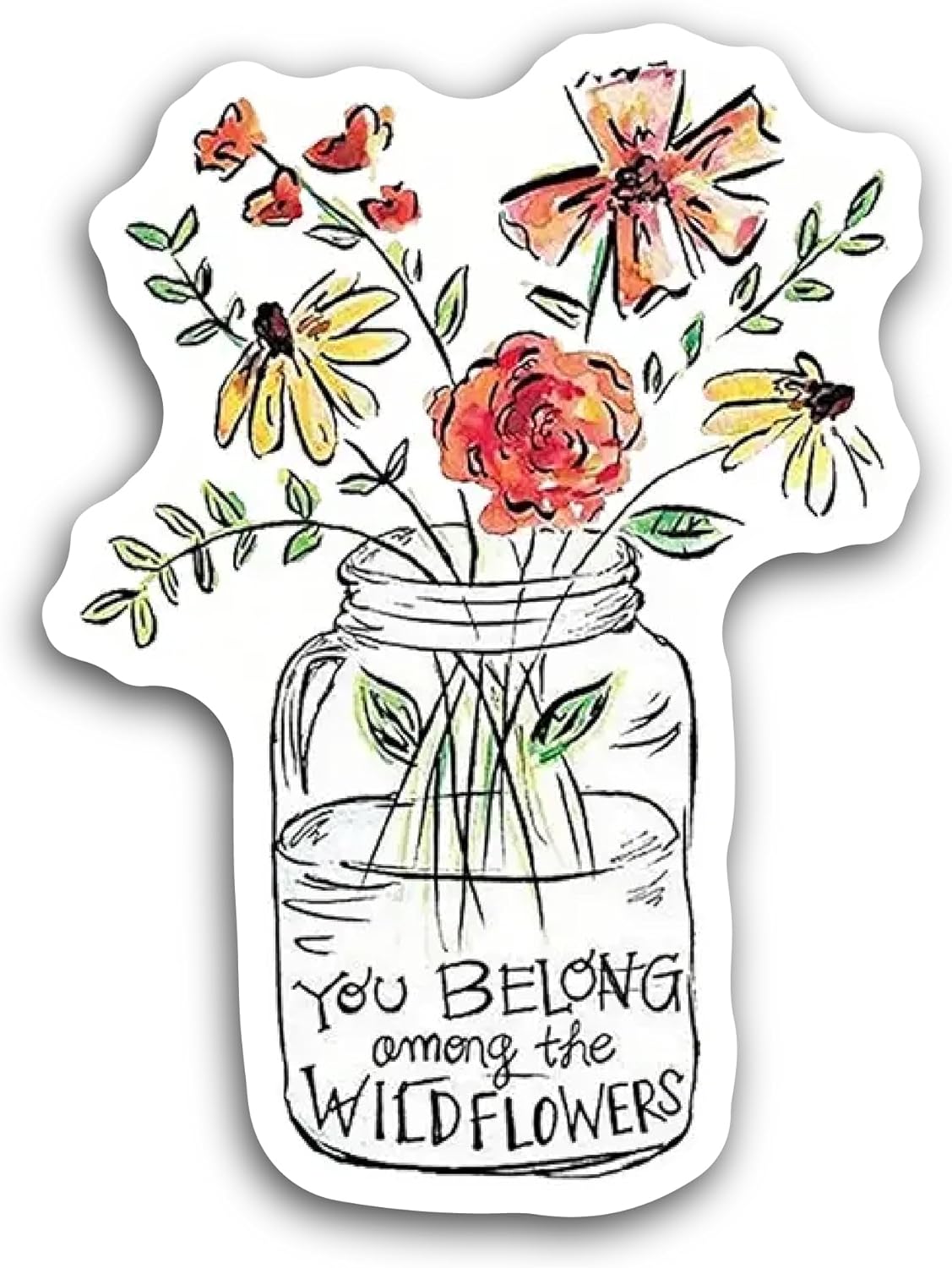 2 (Pieces) 3" and 5" Flowers in Glass Jar Sticker, Waterproof Vinyl Decals for Many Purpose Like Cars, Trucks, Laptops, Phones, Windows and More