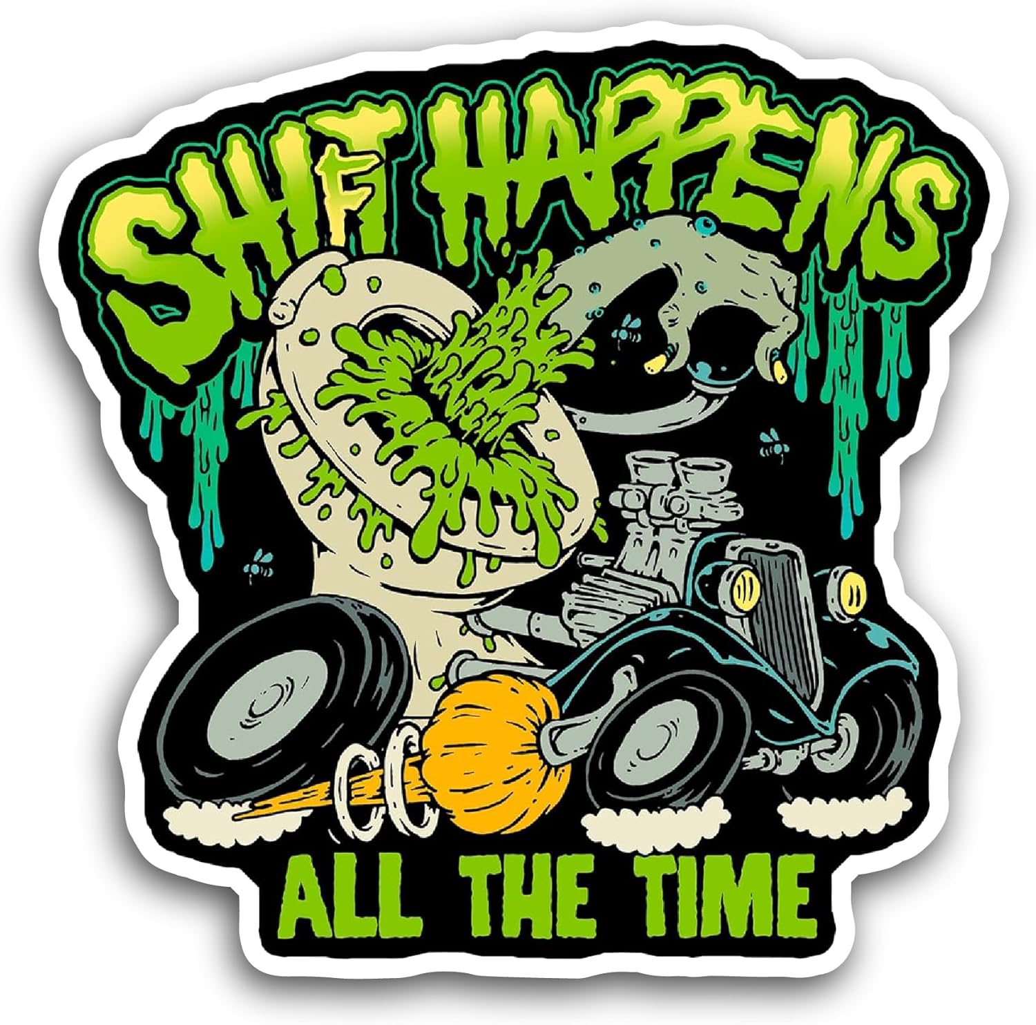 2 (Pieces) 3" and 5" Shit Happens All The Time Sticker, Waterproof Vinyl Decals for Many Purpose Like Cars, Trucks, Laptops, Phones, Windows and More