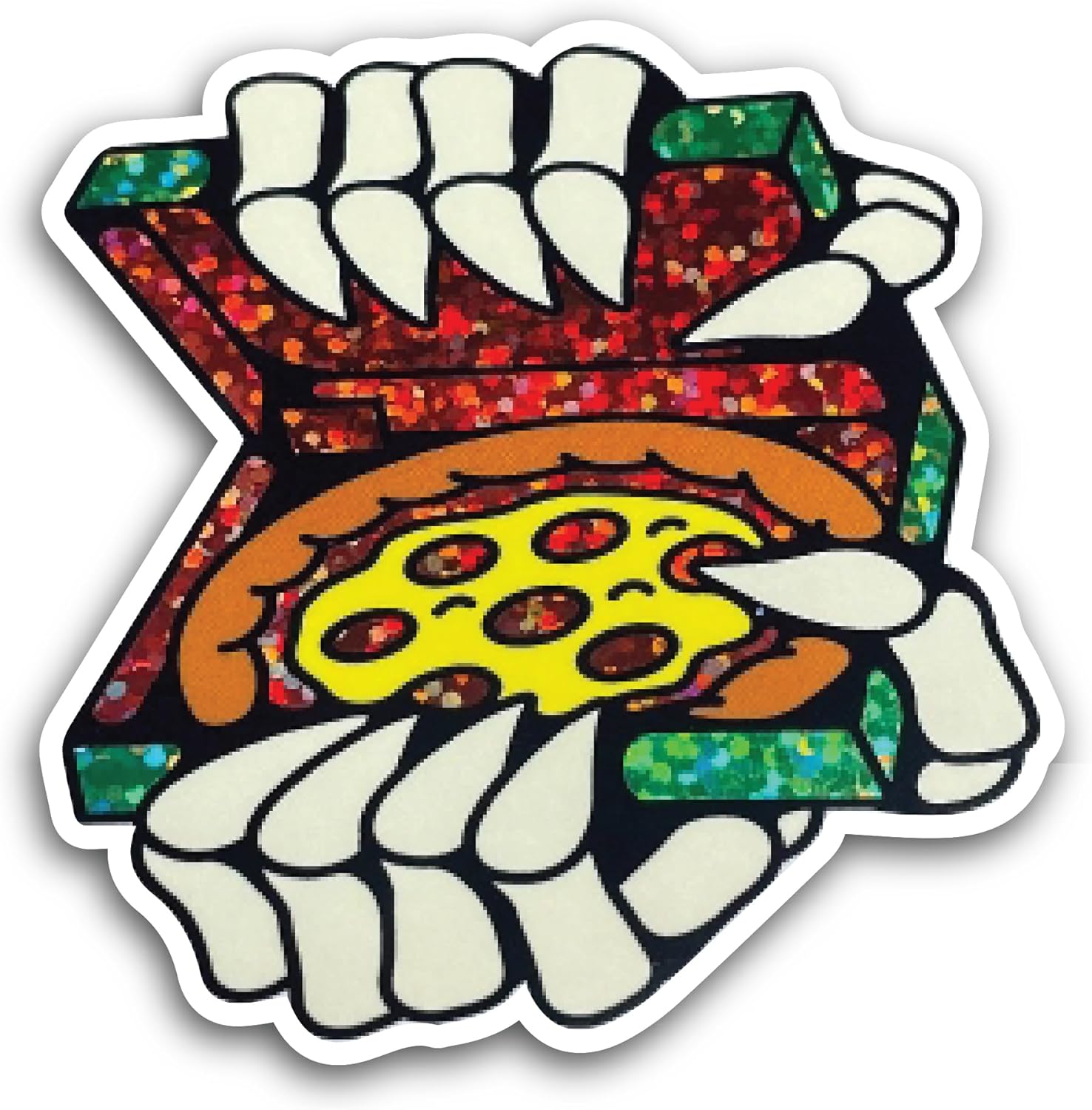2 (Pieces) 3" and 5" Pizza with Skeleton Hand Sticker, Waterproof Vinyl Decals for Many Purpose Like Cars, Trucks, Laptops, Phones, Windows and More