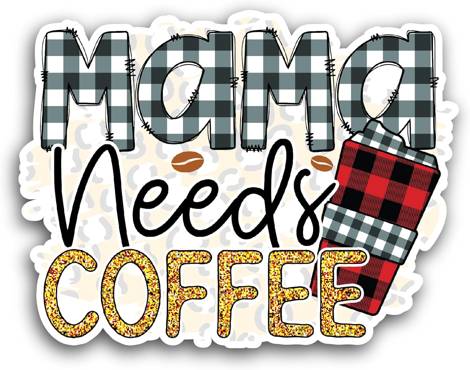 2 (Pieces) 3" and 5" Mama Needs Coffee Sticker, Waterproof Vinyl Decals for Many Purpose Like Cars, Trucks, Laptops, Phones, Windows and More