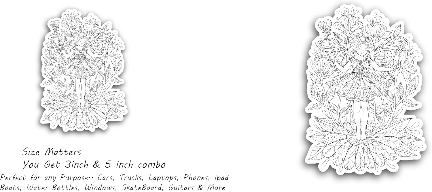 2 (Pieces) 3" and 5" Hand Drawing Angel Sticker, Waterproof Vinyl Decals for Many Purpose Like Cars, Trucks, Laptops, Phones, Windows and More