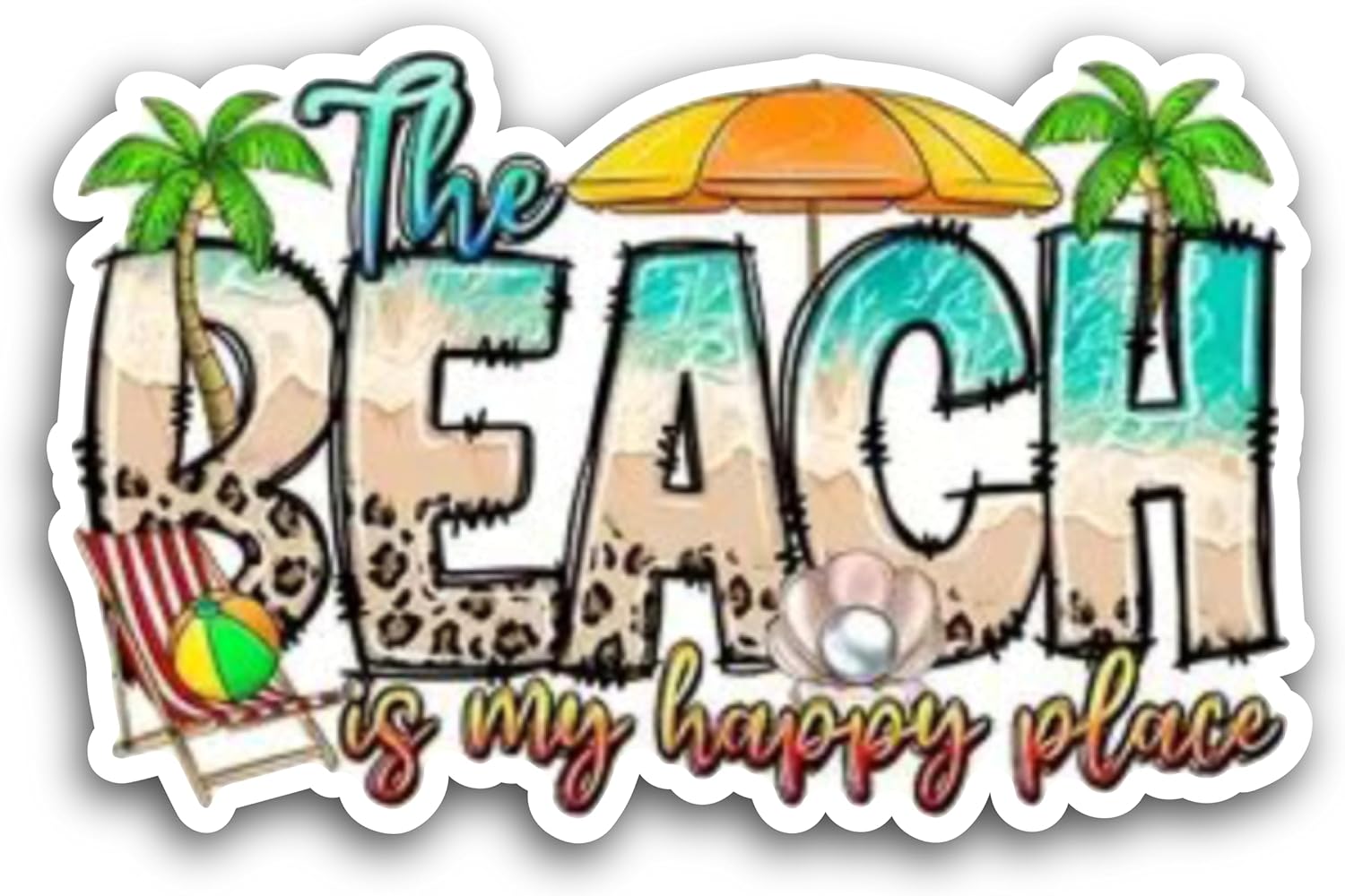 2 (Pieces) 3" and 5" Beach is My Happy Place Message Sticker Decal Sticker, Waterproof Vinyl Decals for Many Purpose Like Cars, Trucks, Laptops, Phones, Windows and More
