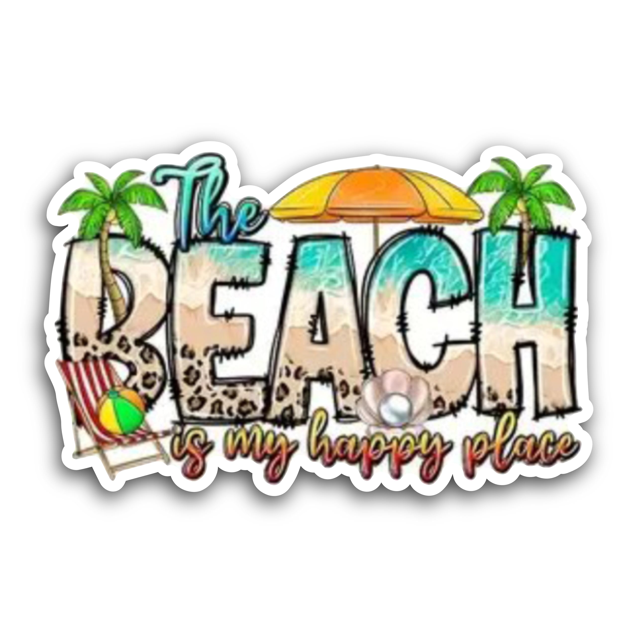 2 (Pieces) 3" and 5" Beach is My Happy Place Message Sticker Decal Sticker, Waterproof Vinyl Decals 