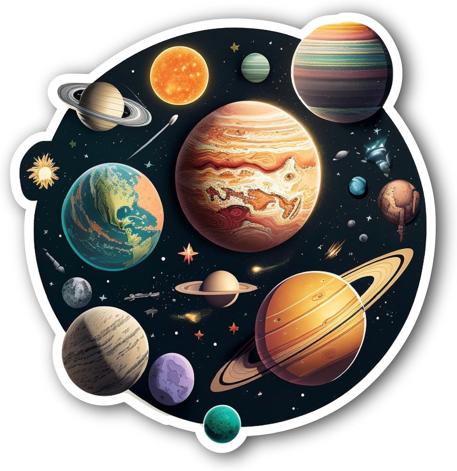 2 (Pieces) 3" and 5" Solar System Sticker, Waterproof Vinyl Decals for Many Purpose Like Cars, Trucks, Laptops, Phones, Windows and More