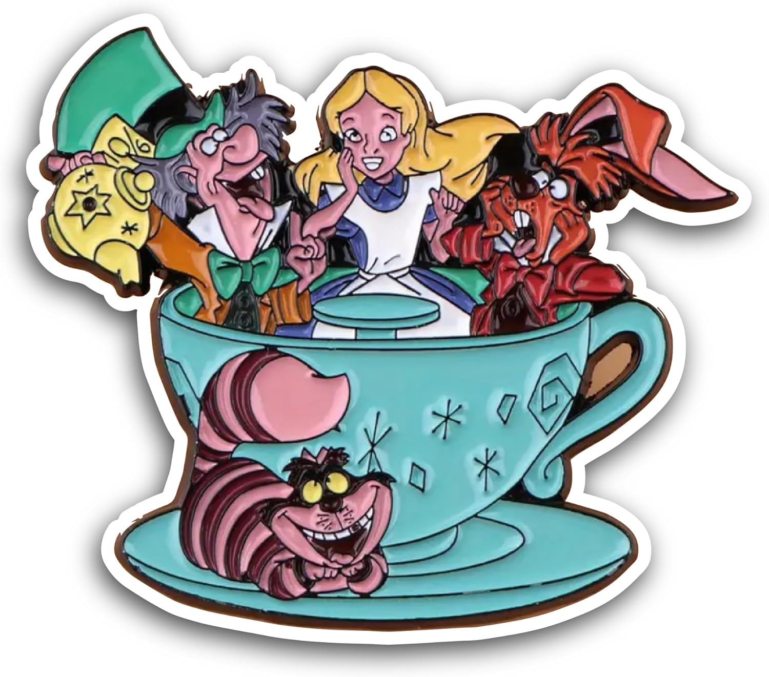 2 (Pieces) 3" and 5" Cartoon Characters in Tea Cup Sticker, Waterproof Vinyl Decals for Many Purpose Like Cars, Trucks, Laptops, Phones, Windows and More
