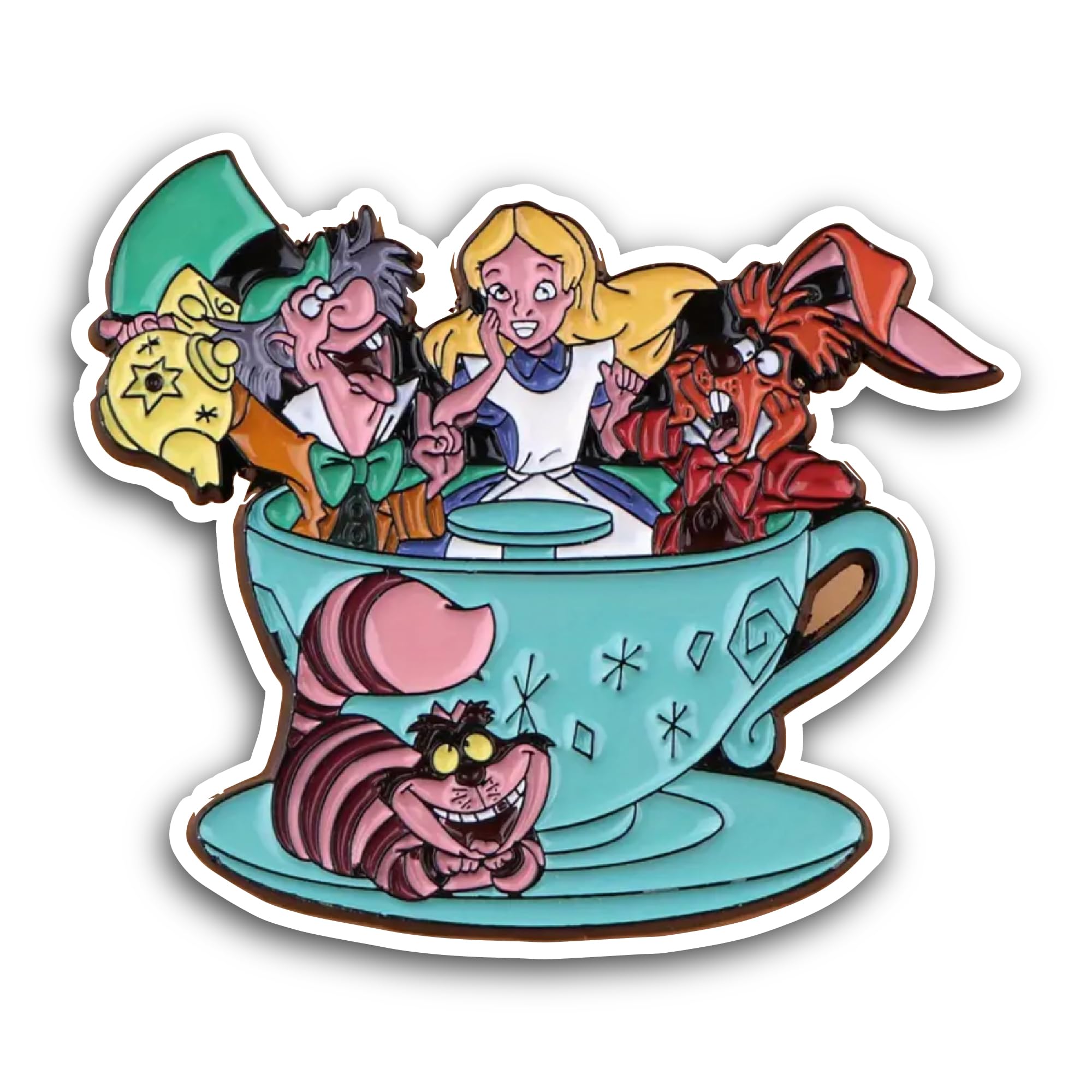 2 (Pieces) 3" and 5" Cartoon Characters in Tea Cup Sticker, Waterproof Vinyl Decals for Many Purpose