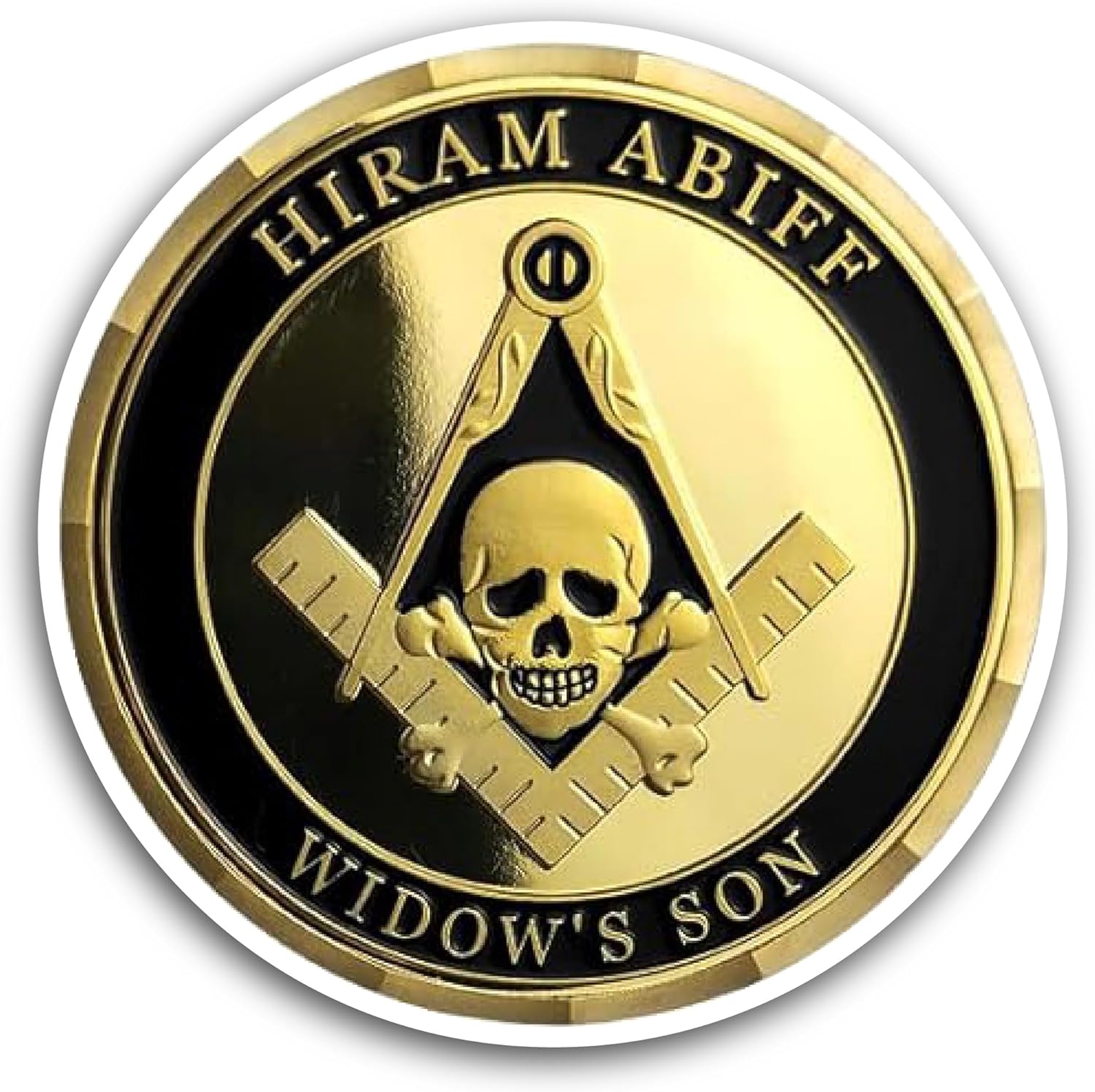 2 (Pieces) 3" and 5" Hiram Abiff Widow's Son Gold Plated Coin Sticker, Waterproof Vinyl Decals for Many Purpose Like Cars, Trucks, Laptops, Phones, Windows and More