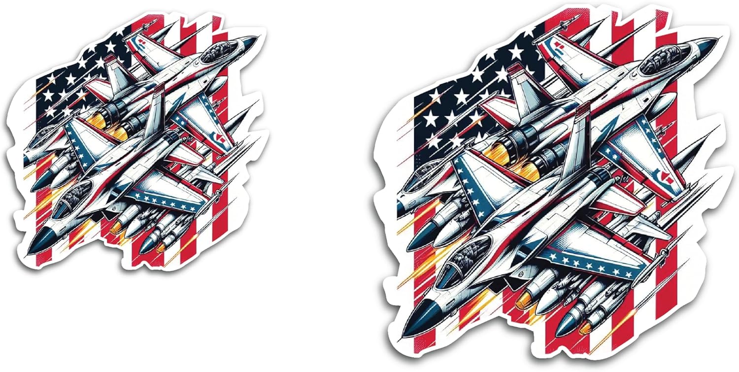 2 (Pieces) 3" and 5" Two Fighter Jets Decal Sticker, Waterproof Vinyl Decals for Many Purpose Like Cars, Trucks, Laptops, Phones, Windows and More