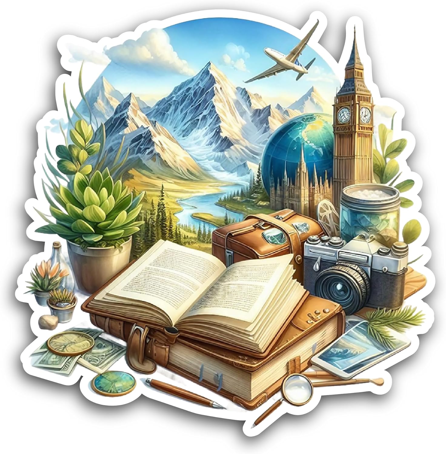 2 (Pieces) 3" and 5" Traveling Landmarks Sticker, Waterproof Vinyl Decals for Many Purpose Like Cars, Trucks, Laptops, Phones, Windows and More