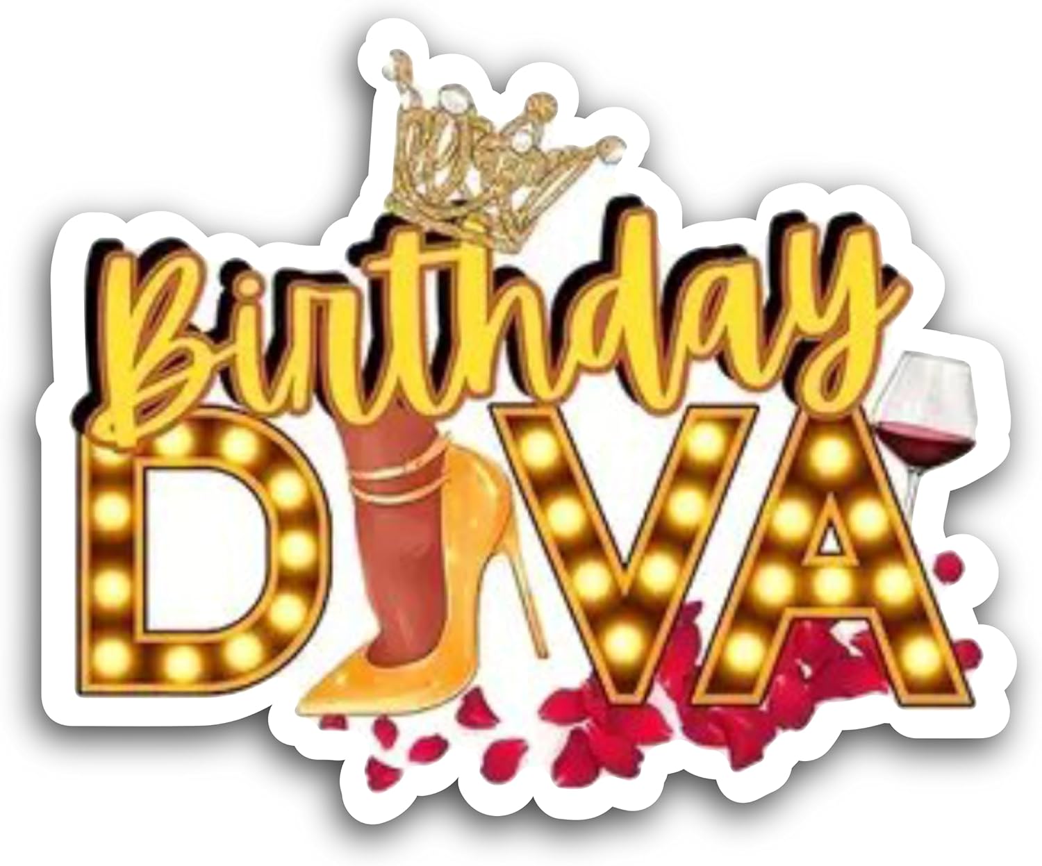 2 (Pieces) 3" and 5" Birthday Diva Decal Sticker, Waterproof Vinyl Decals for Many Purpose Like Cars, Trucks, Laptops, Phones, Windows and More