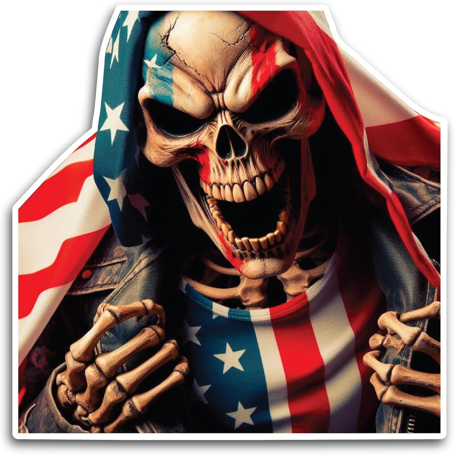 2 (Pieces) 3" and 5" Skeleton in US Flag Clothes Decal Sticker, Waterproof Vinyl Decals for Many Purpose Like Cars, Trucks, Laptops, Phones, Windows and More
