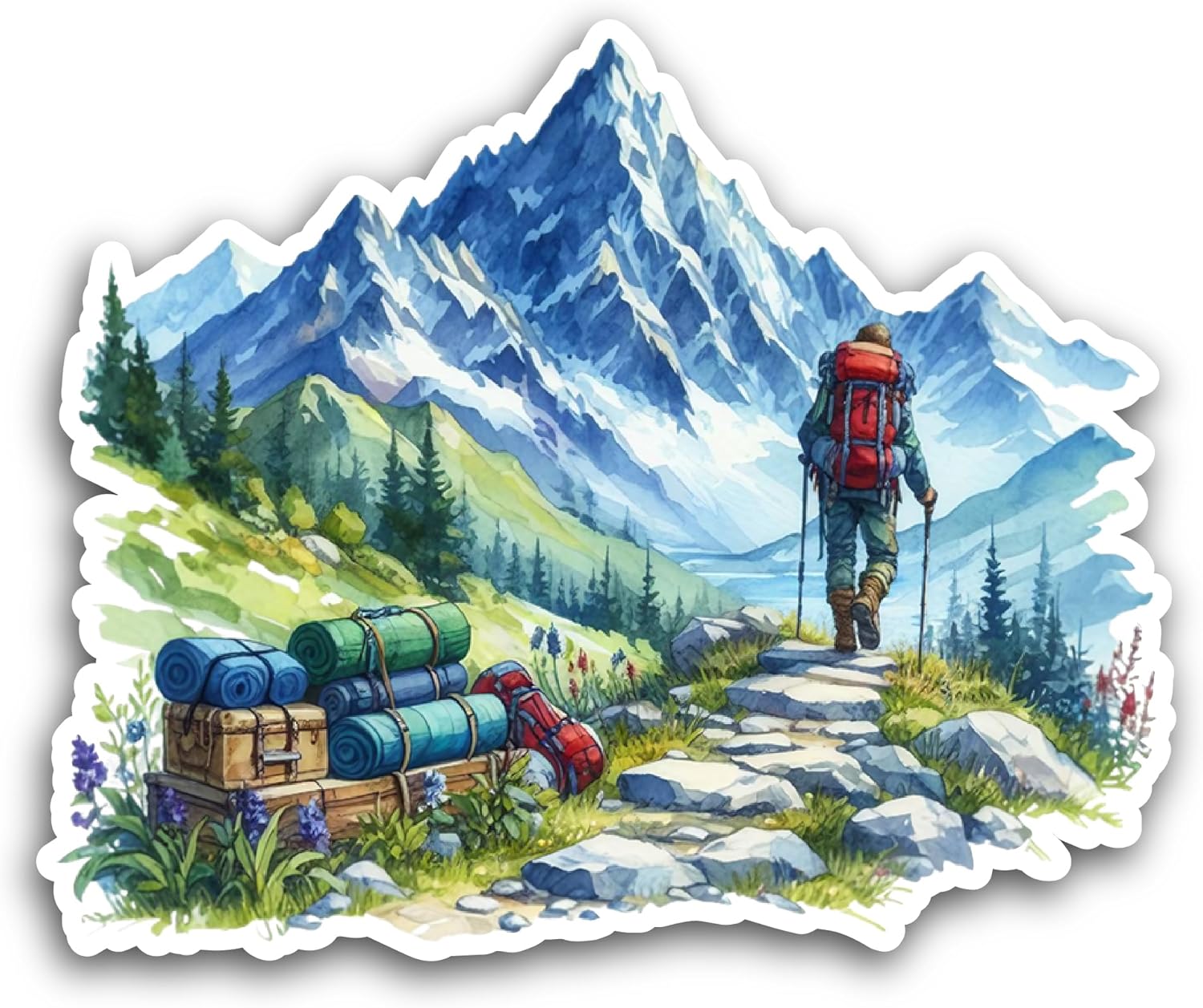 2 (Pieces) 3" and 5" Mountain Hiker Sticker, Waterproof Vinyl Decals for Many Purpose Like Cars, Trucks, Laptops, Phones, Windows and More